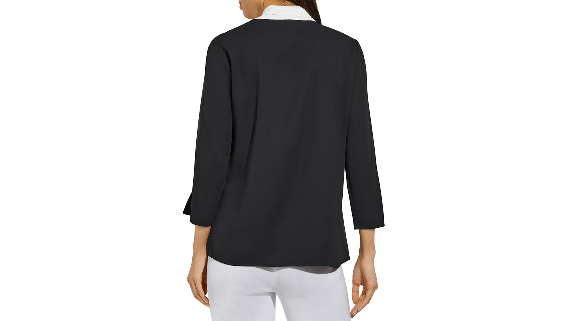 Contrast Tie V-Neck Crepe de Chine Blouse — Image 3