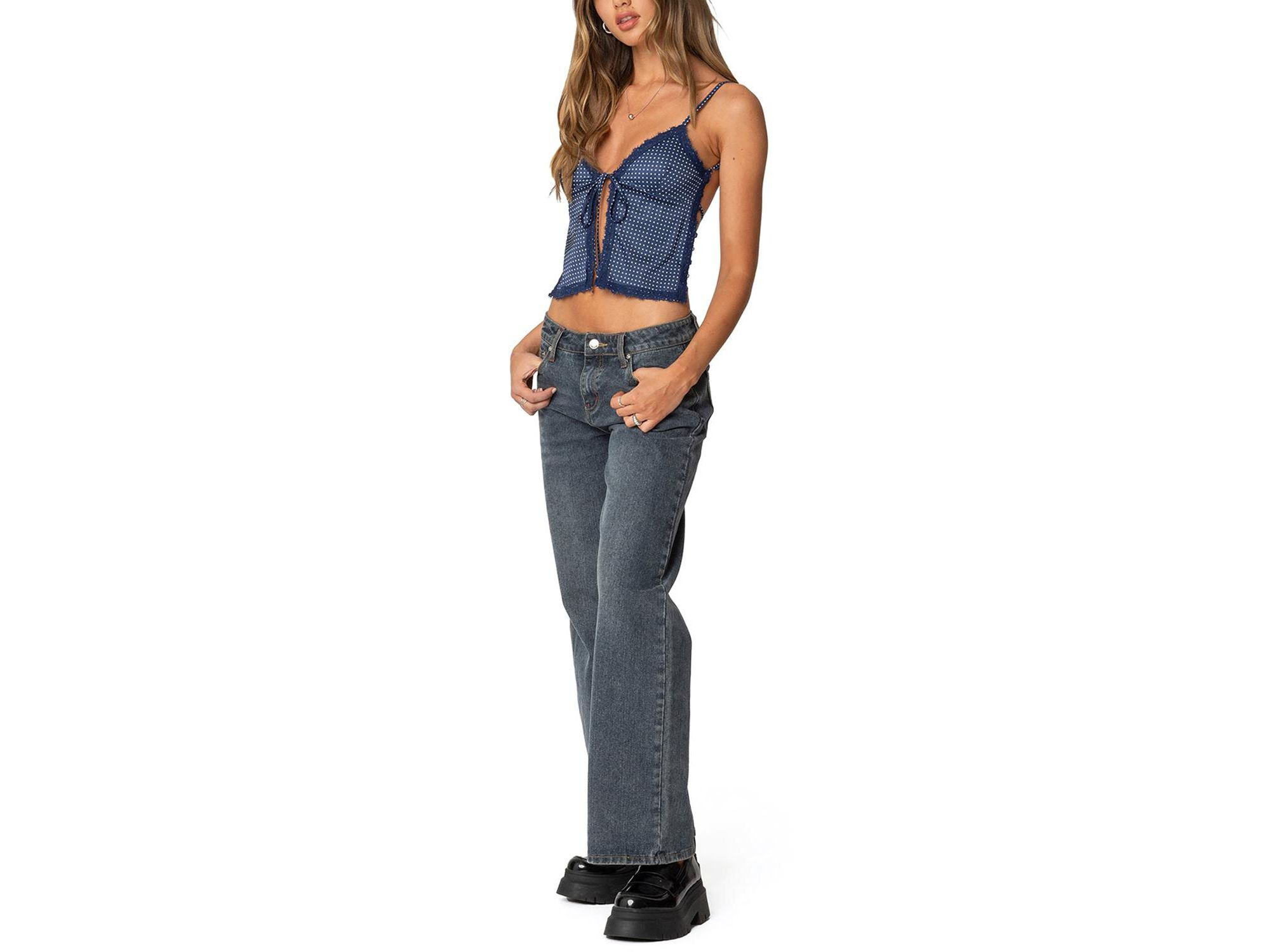 Backless Satin Effect Polka Dot Top — Image 3