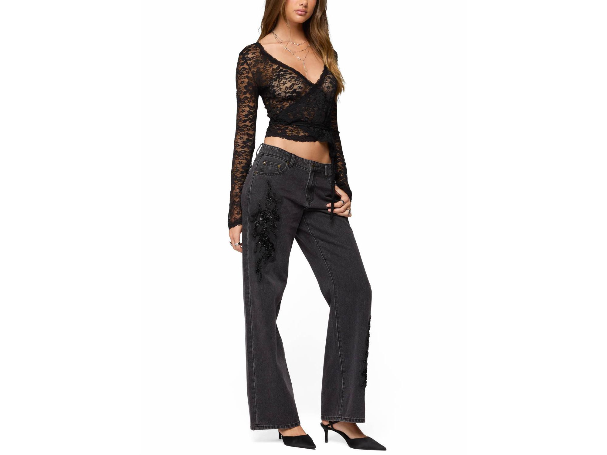 Rossa Beaded Low Rise Baggy Jeans — Image 5