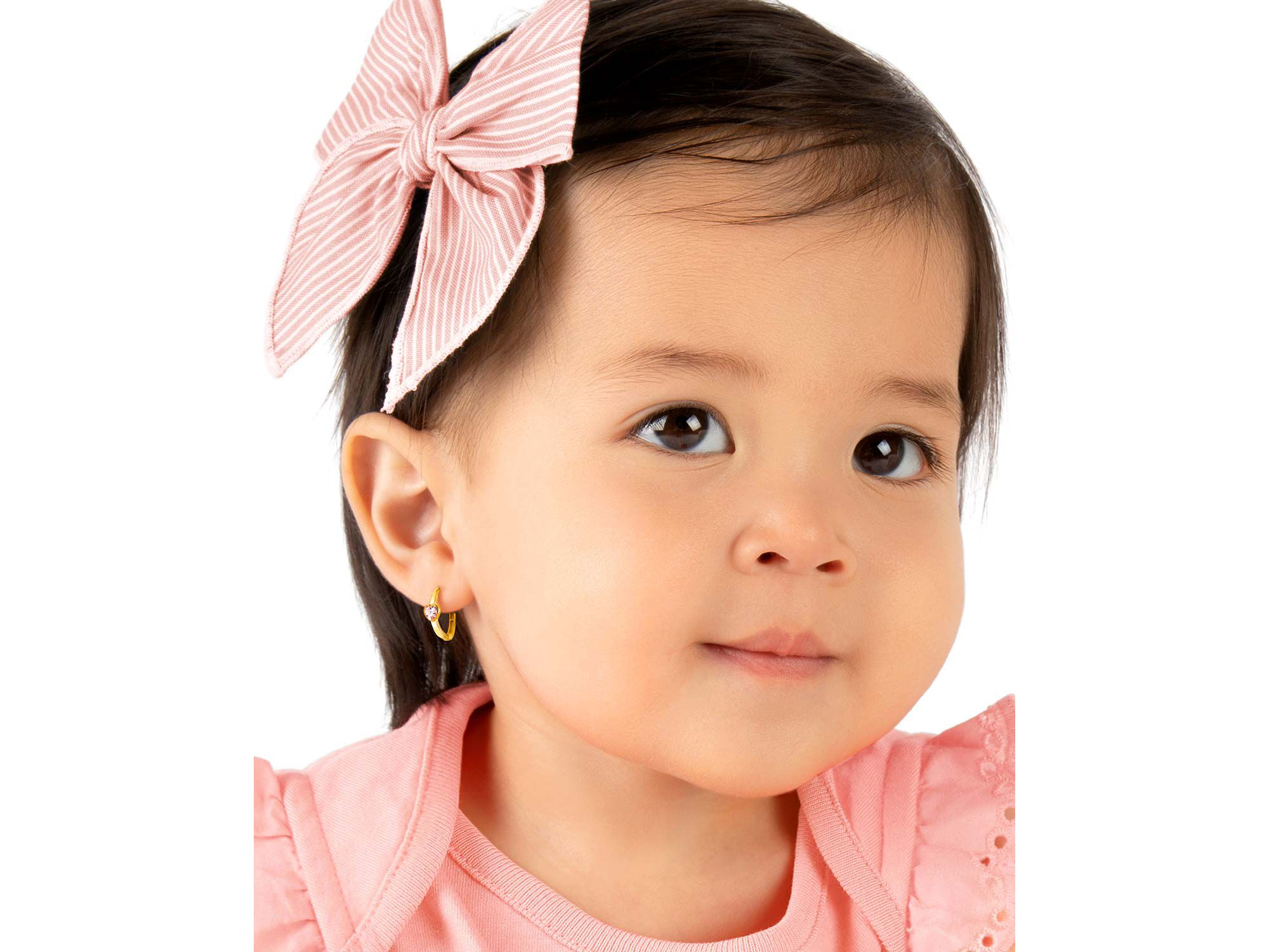 Girls' 14K Gold True Love Pink Heart Huggie Hoop Earrings - Little Kid, Big Kid — Image 3