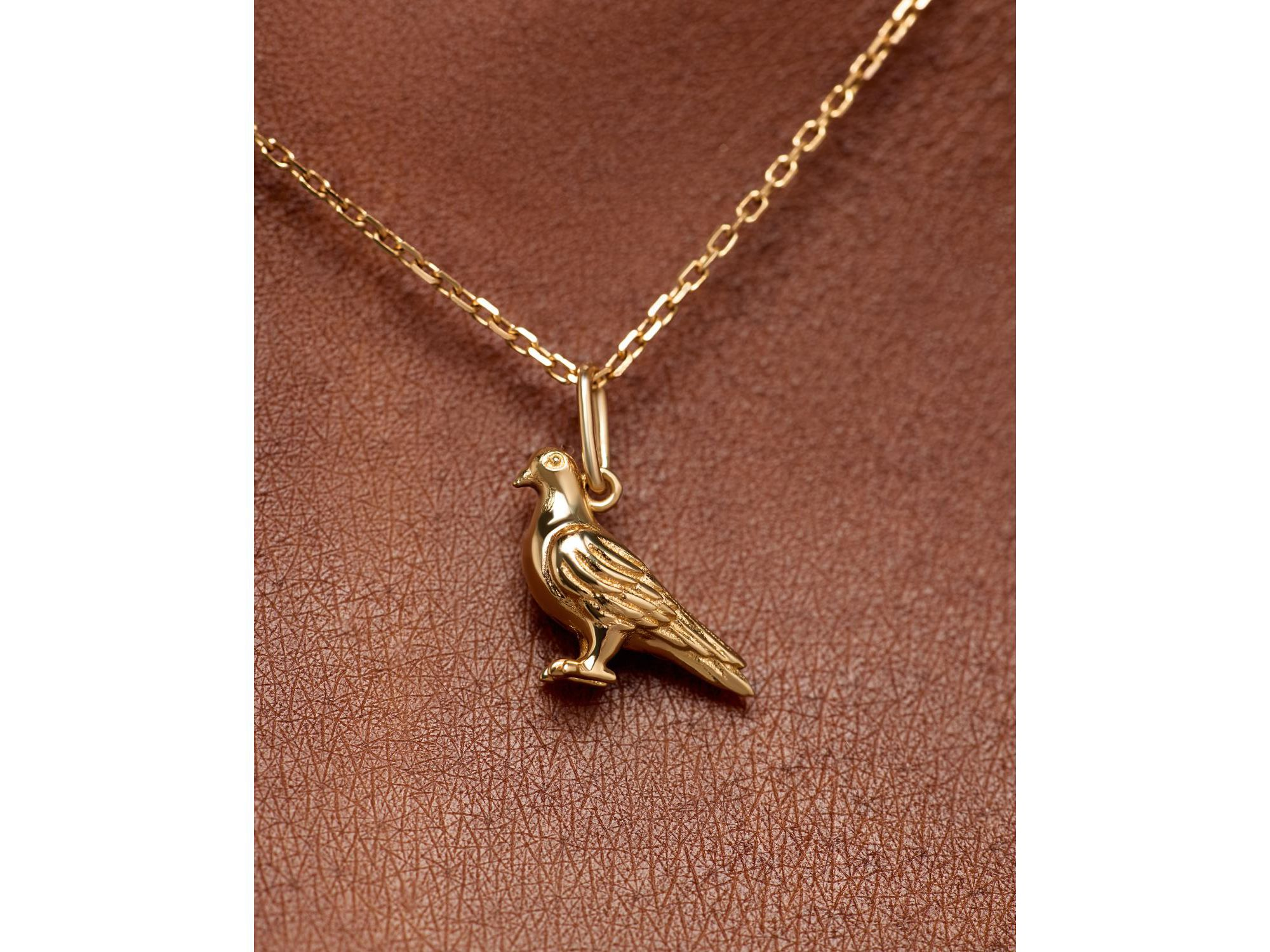 Solid Gold Pigeon Charm Necklace — Image 4
