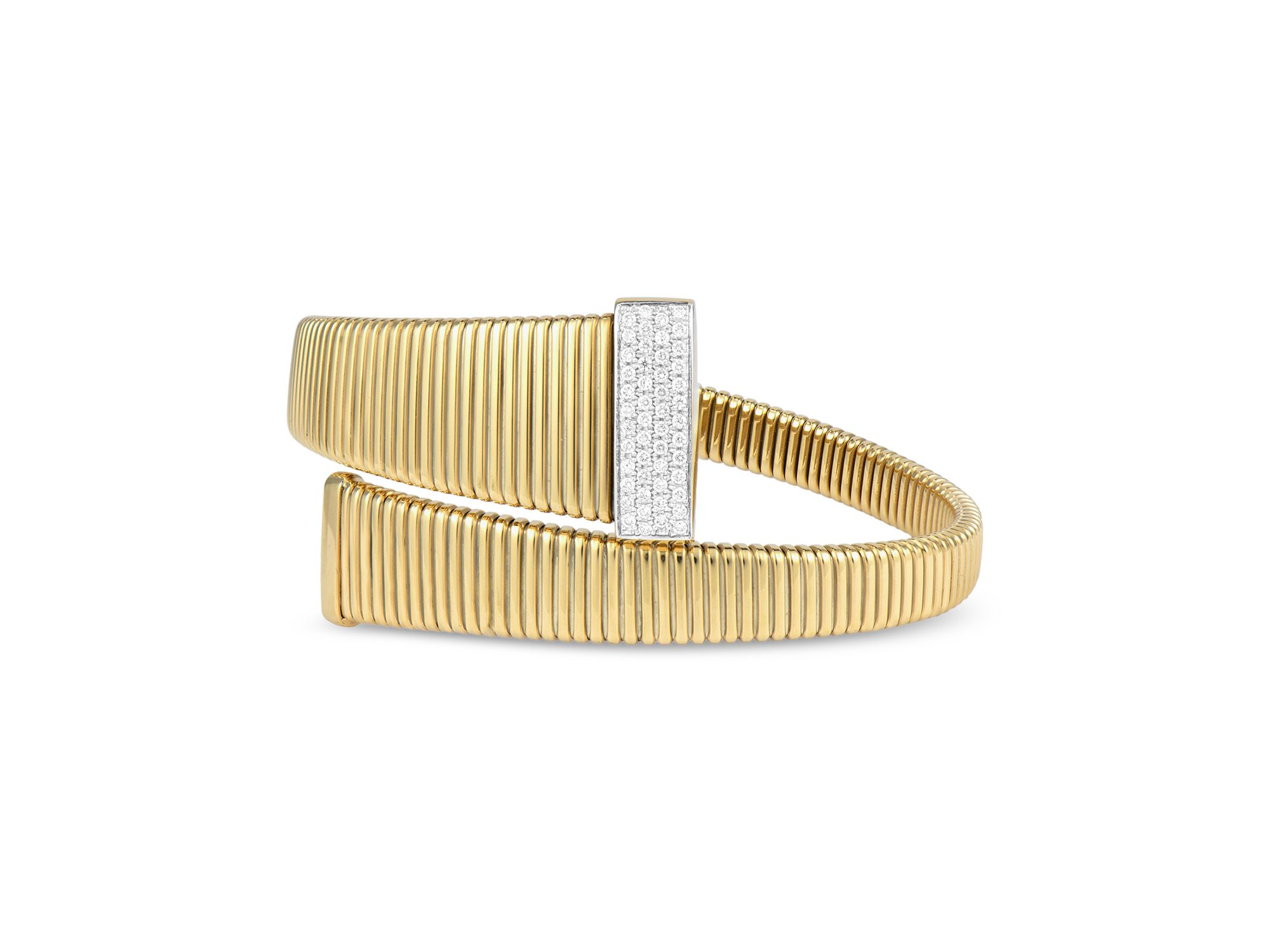 18K Yellow Gold Via Mercanti Tubogas Diamond Accent Bracelet — Image 4