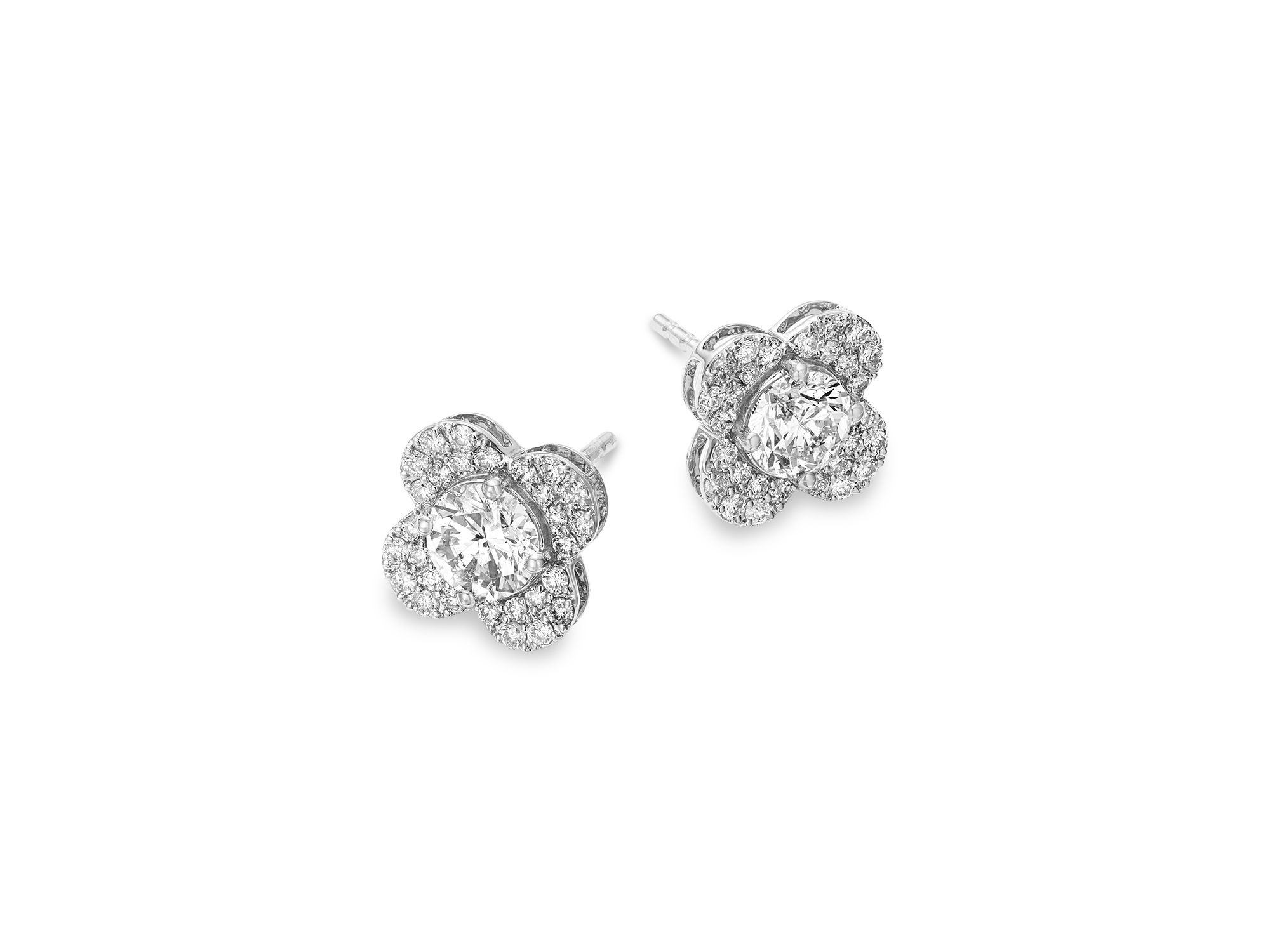 Diamond Clover Stud Earrings in 14K White Gold, 1.36 tcw — Image 3