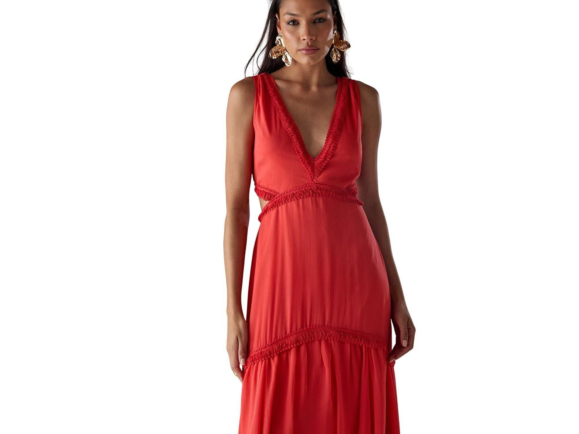 Chiffon Fringe Trim Cut Out Maxi Dress — Image 3