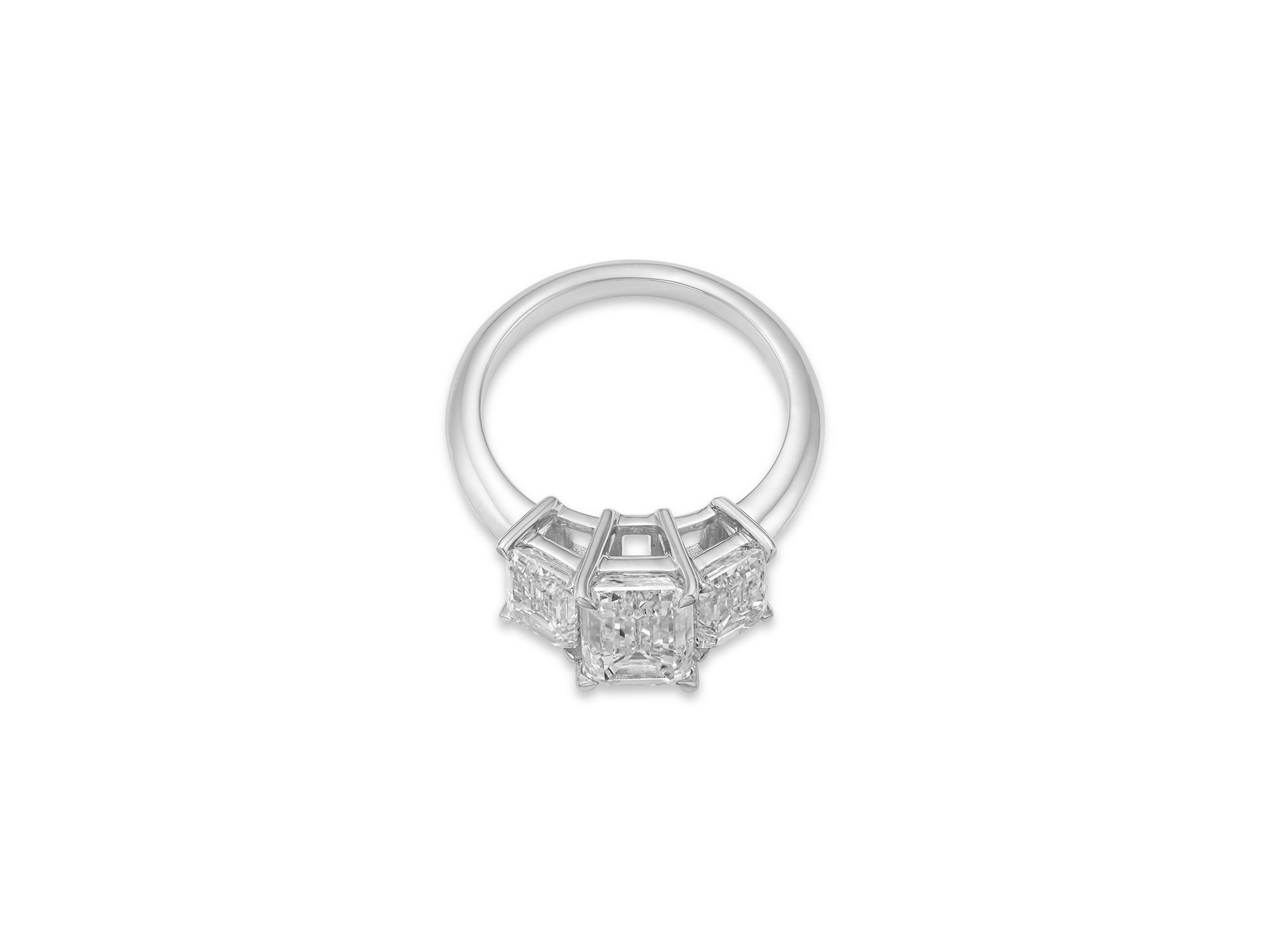 Certified Lab Grown Diamond Emerald Cut Three Stone Engagement Ring in 18K White Gold, 4.40 tcw — Image 5