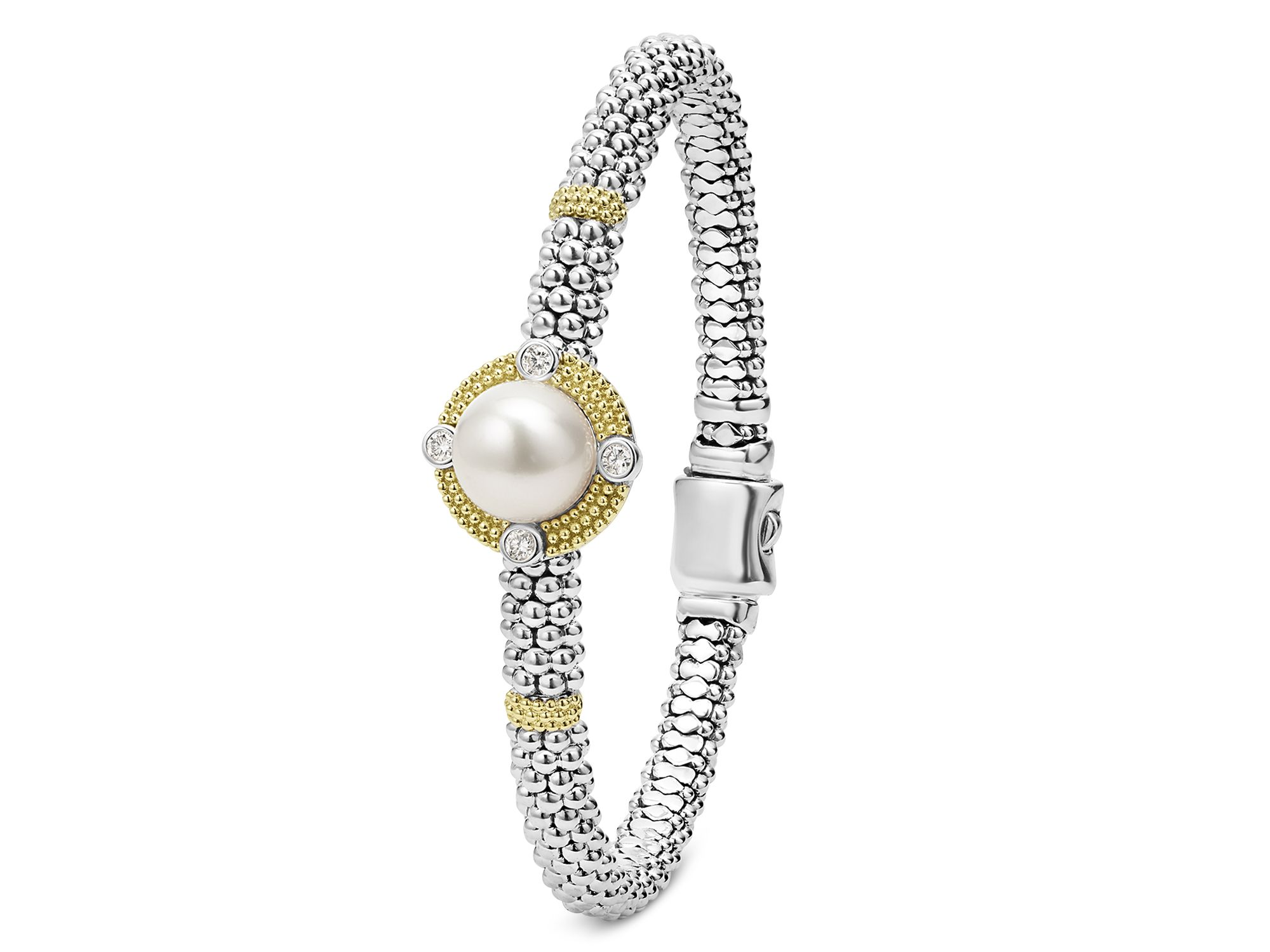 18K Yellow Gold & Sterling Silver Luna Cultured Freshwater Pearl & Diamond Caviar Bead Bracelet — Image 3