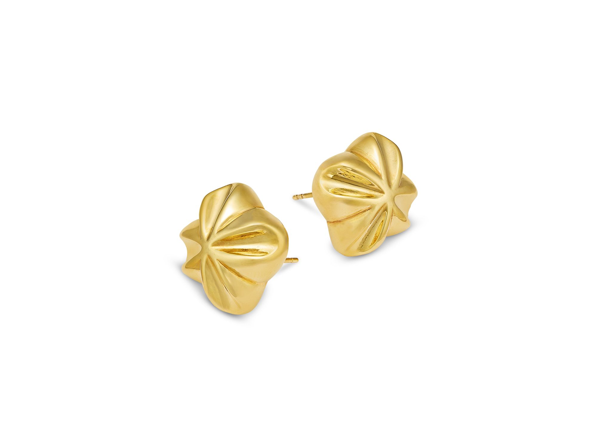Flower Button Stud Earrings in 14K Yellow Gold — Image 3