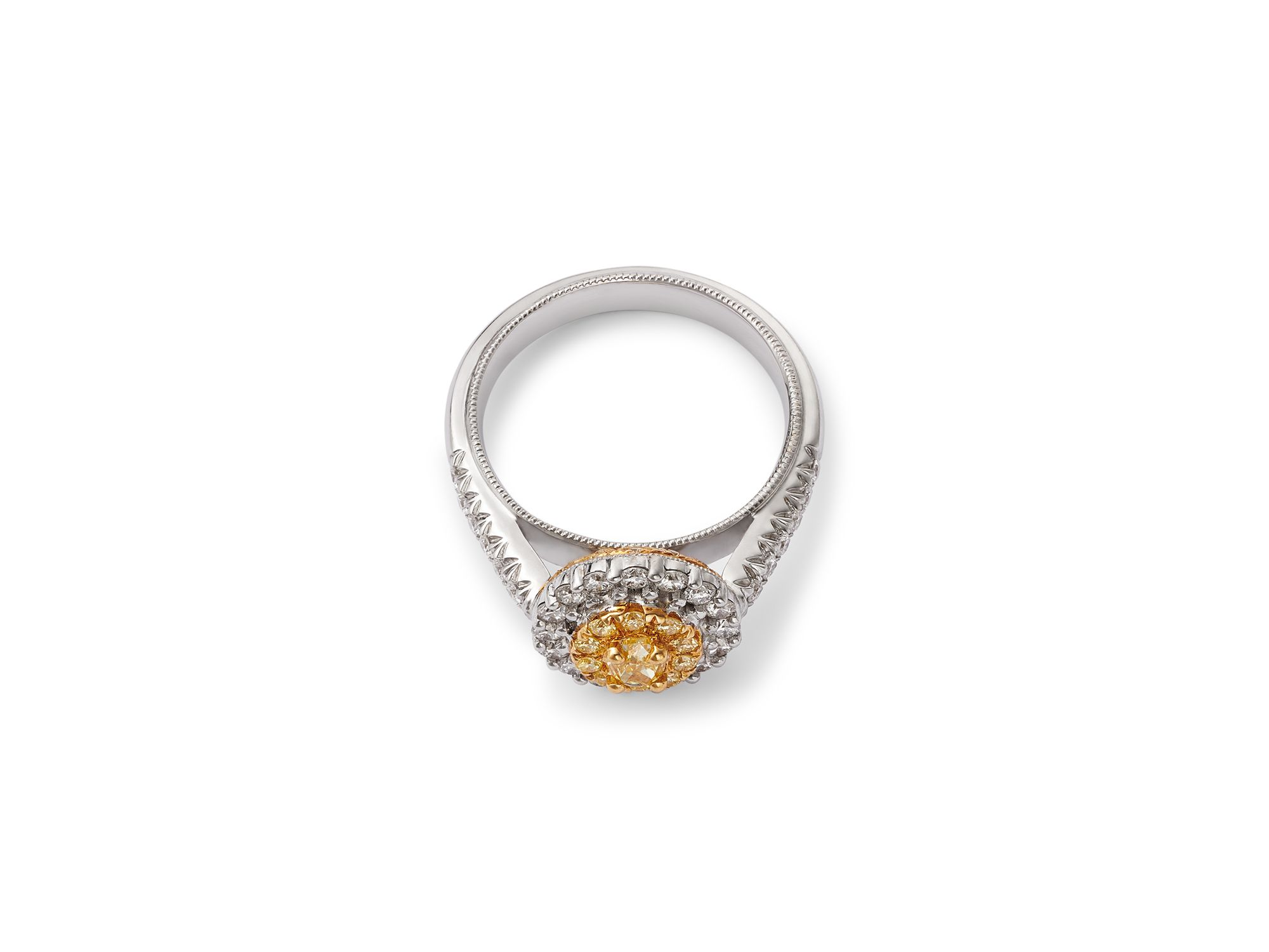 Yellow & White Diamond Oval Halo Ring in 18K Yellow & White Gold, 0.95 tcw — Image 3