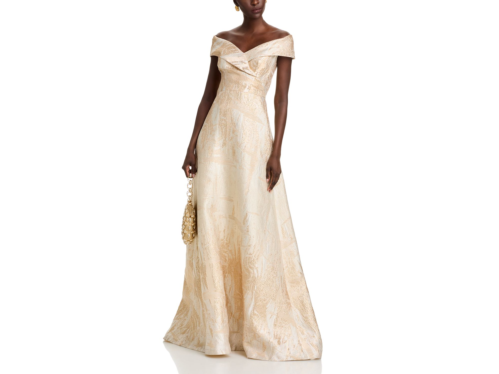 Metallic Jacquard Off-the-Shoulder Gown — Image 3