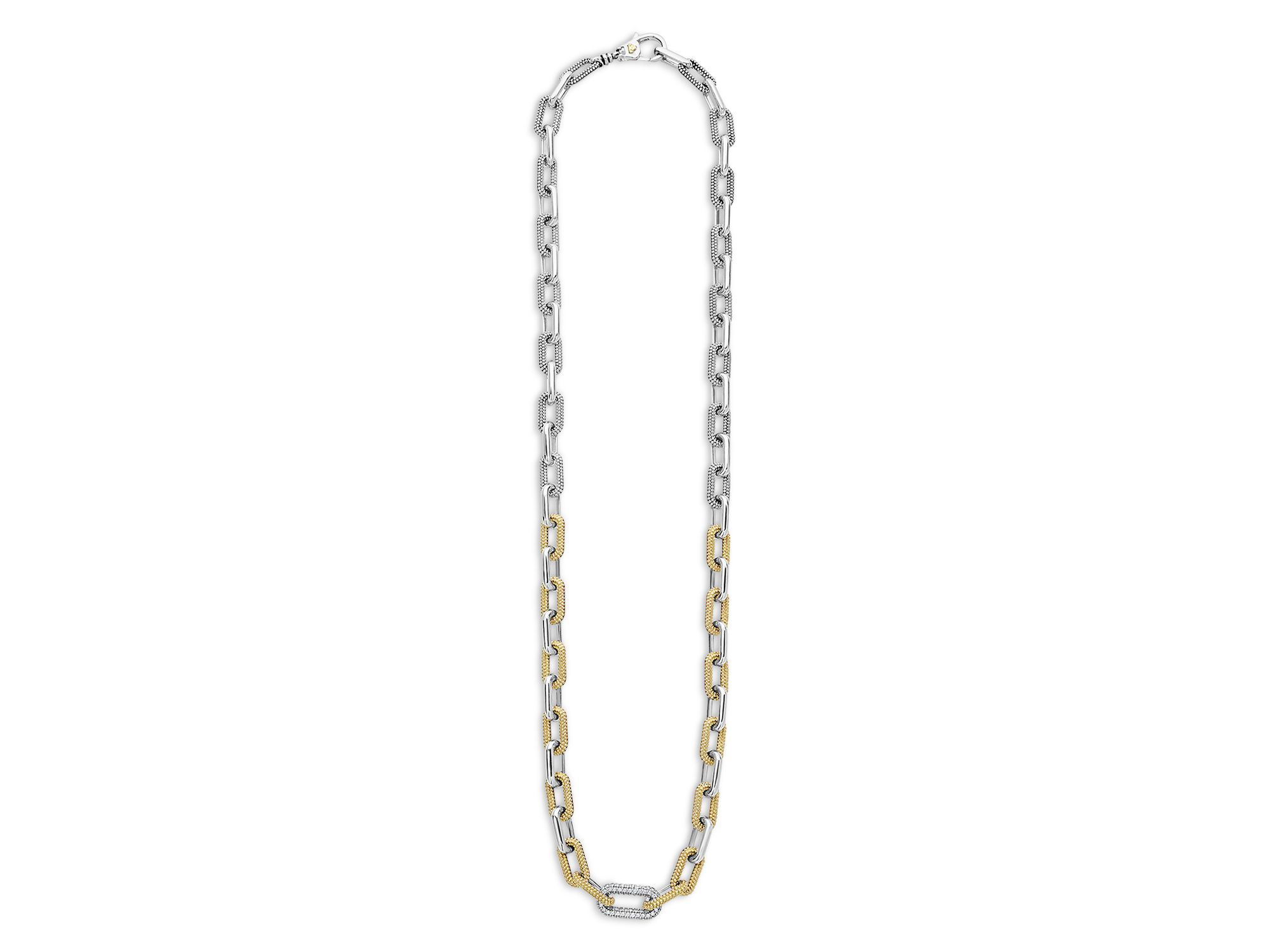 18K Yellow Gold & Silver Caviar Lux-Clip Diamond Link Necklace, 18" - Exclusive — Image 6