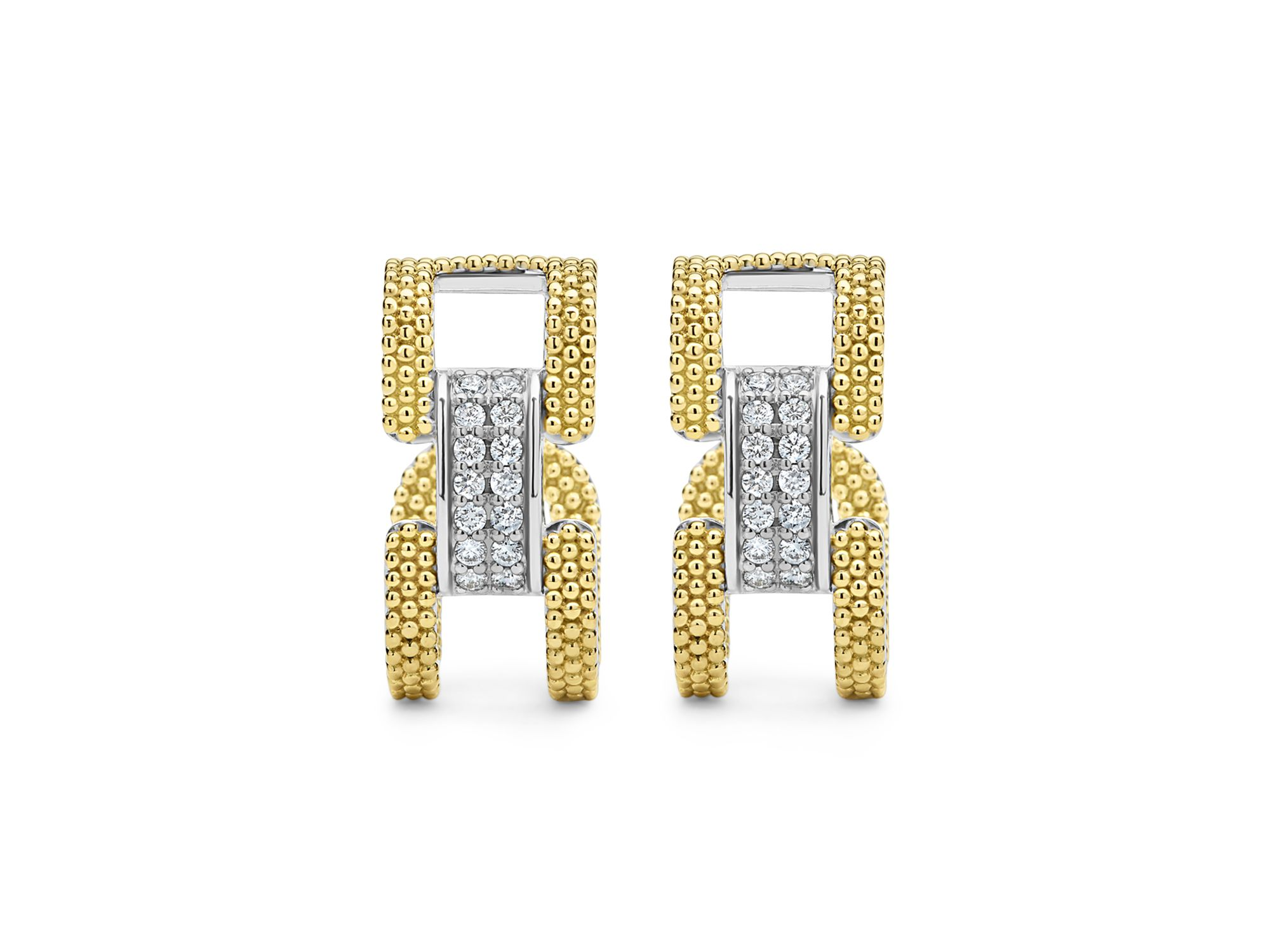 18K Yellow Gold & Sterling Caviar Lux Clip Diamond Pavé Hoop Earrings - Exclusive — Image 3