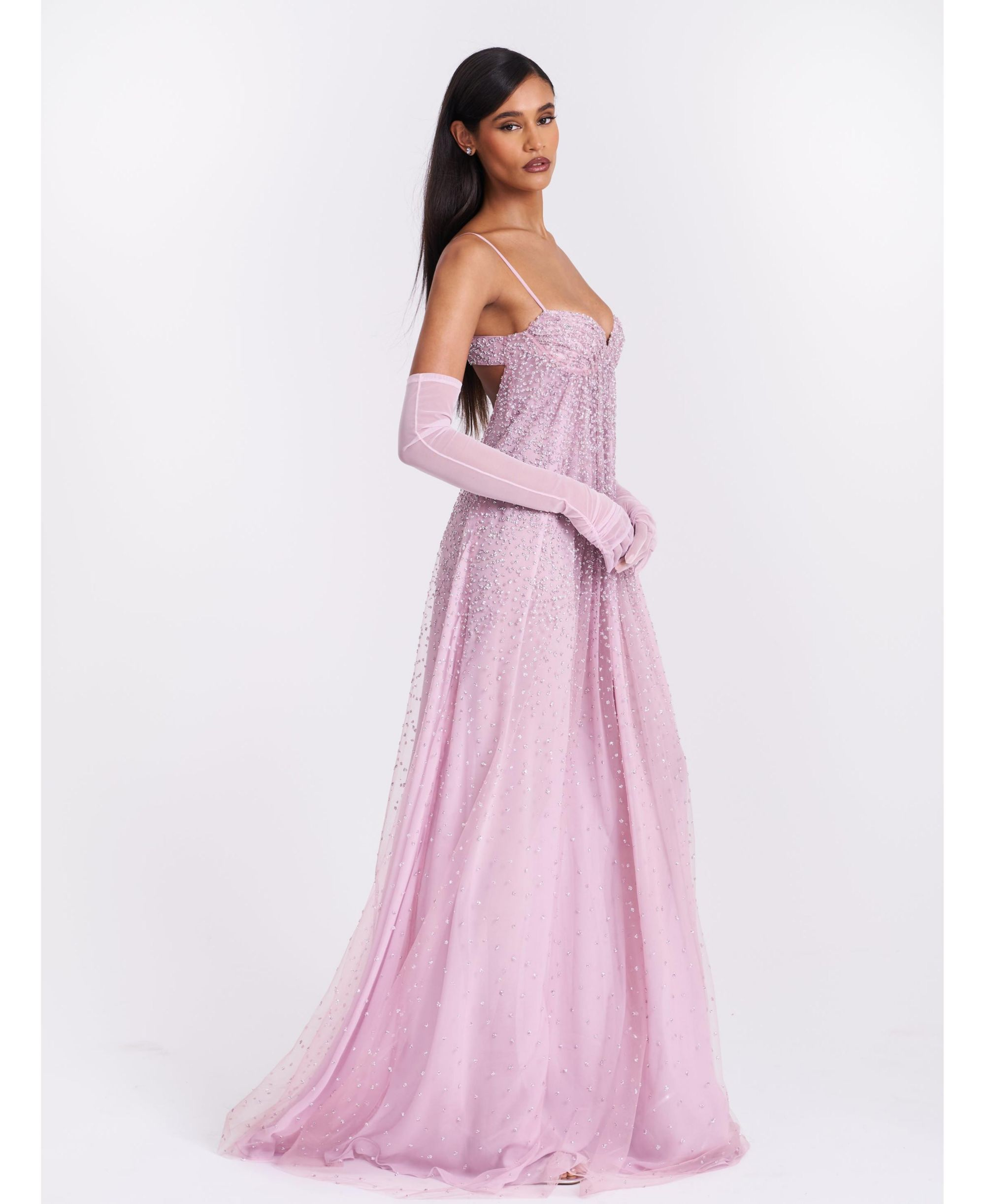 Walliee Rhinestone Embellished Mesh Backless Gown — Image 4