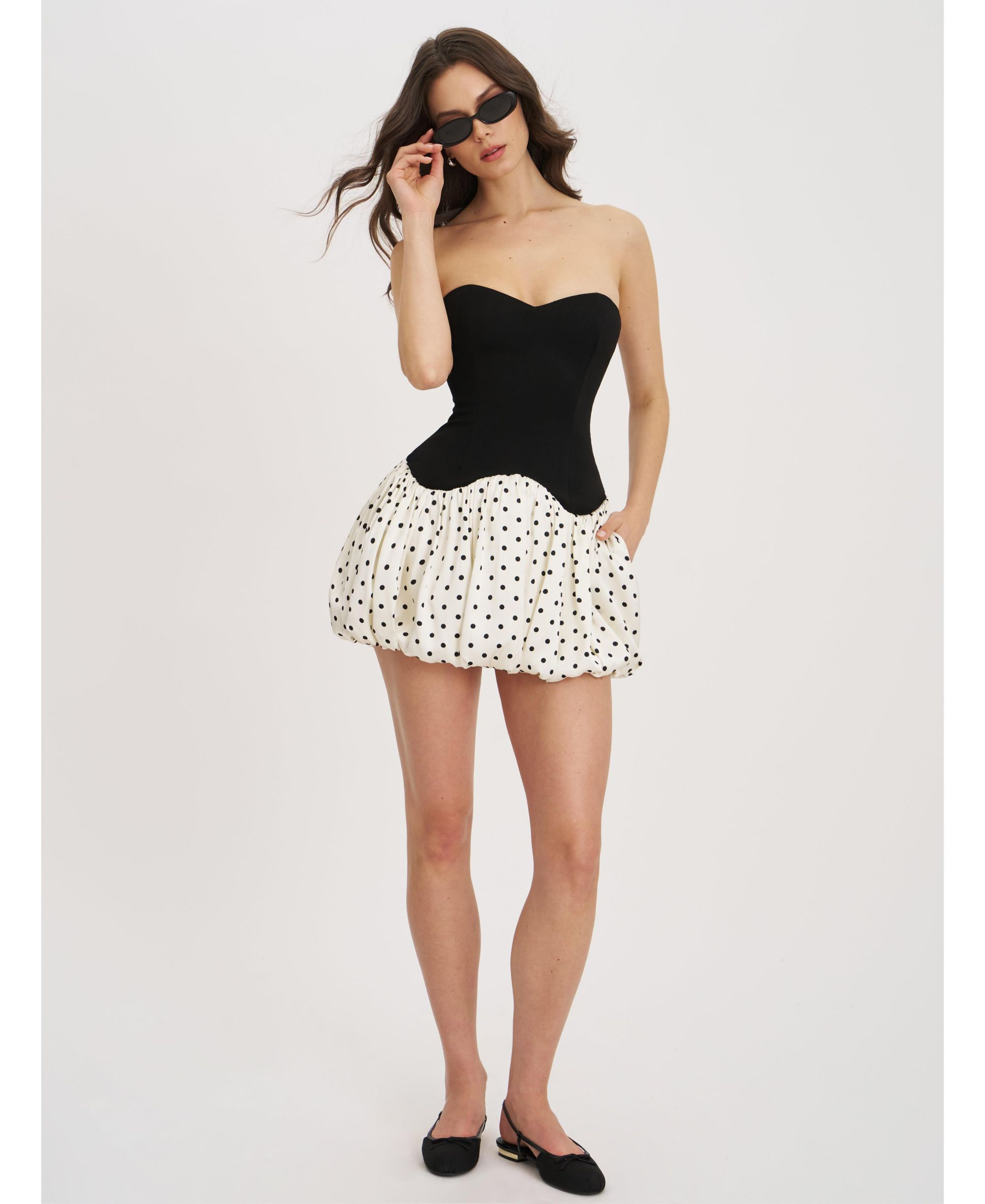 Dahliana Polka Dot Bubble Hem Corset Mini Dress — Image 5