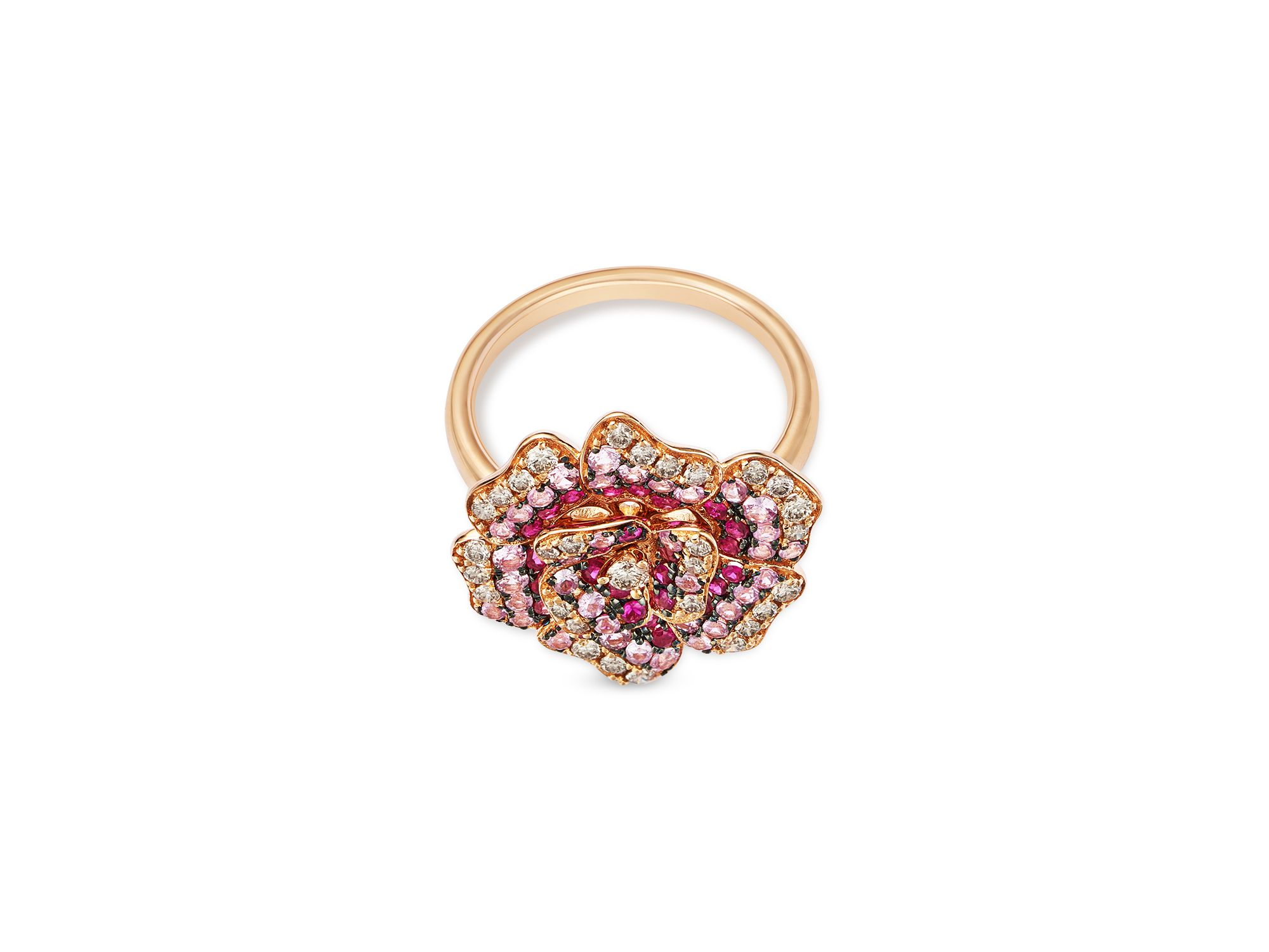 Pink Sapphire & Diamond Rose Flower Ring in 14K Rose Gold — Image 3