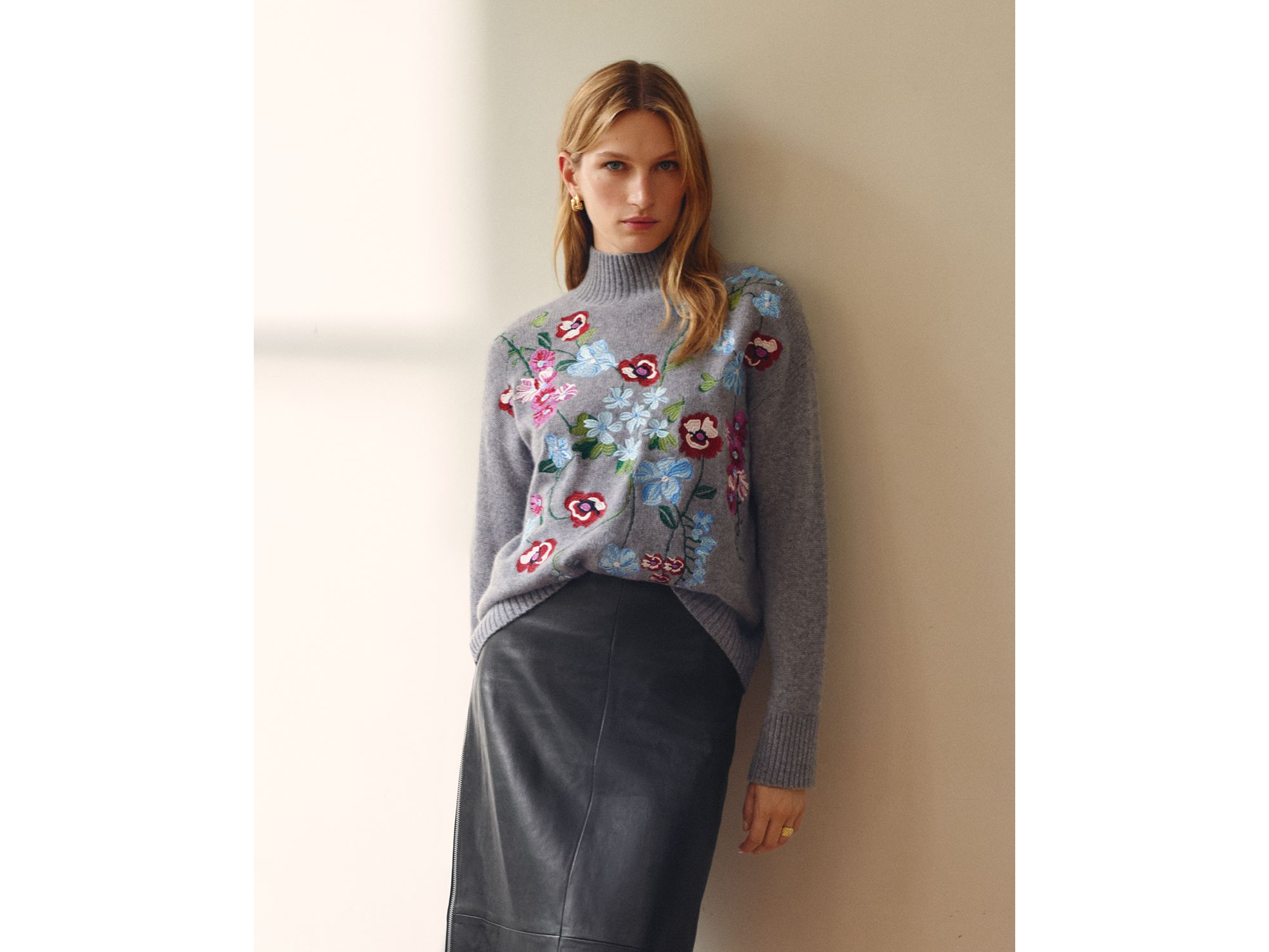 100% Cashmere Garden Floral Mock Neck Sweater - Exclusive — Image 4