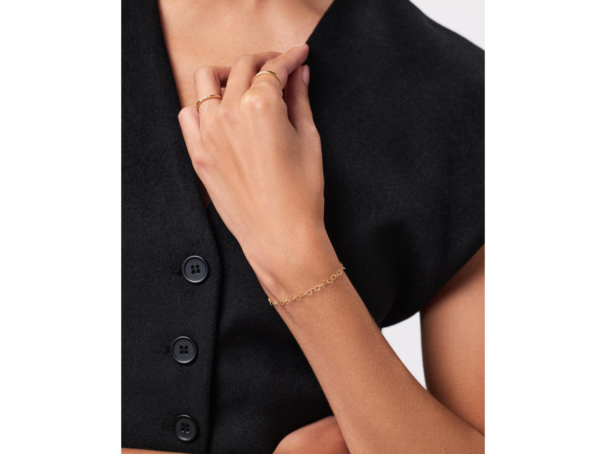Solid Yellow Gold Heart Chain Bracelet — Image 4