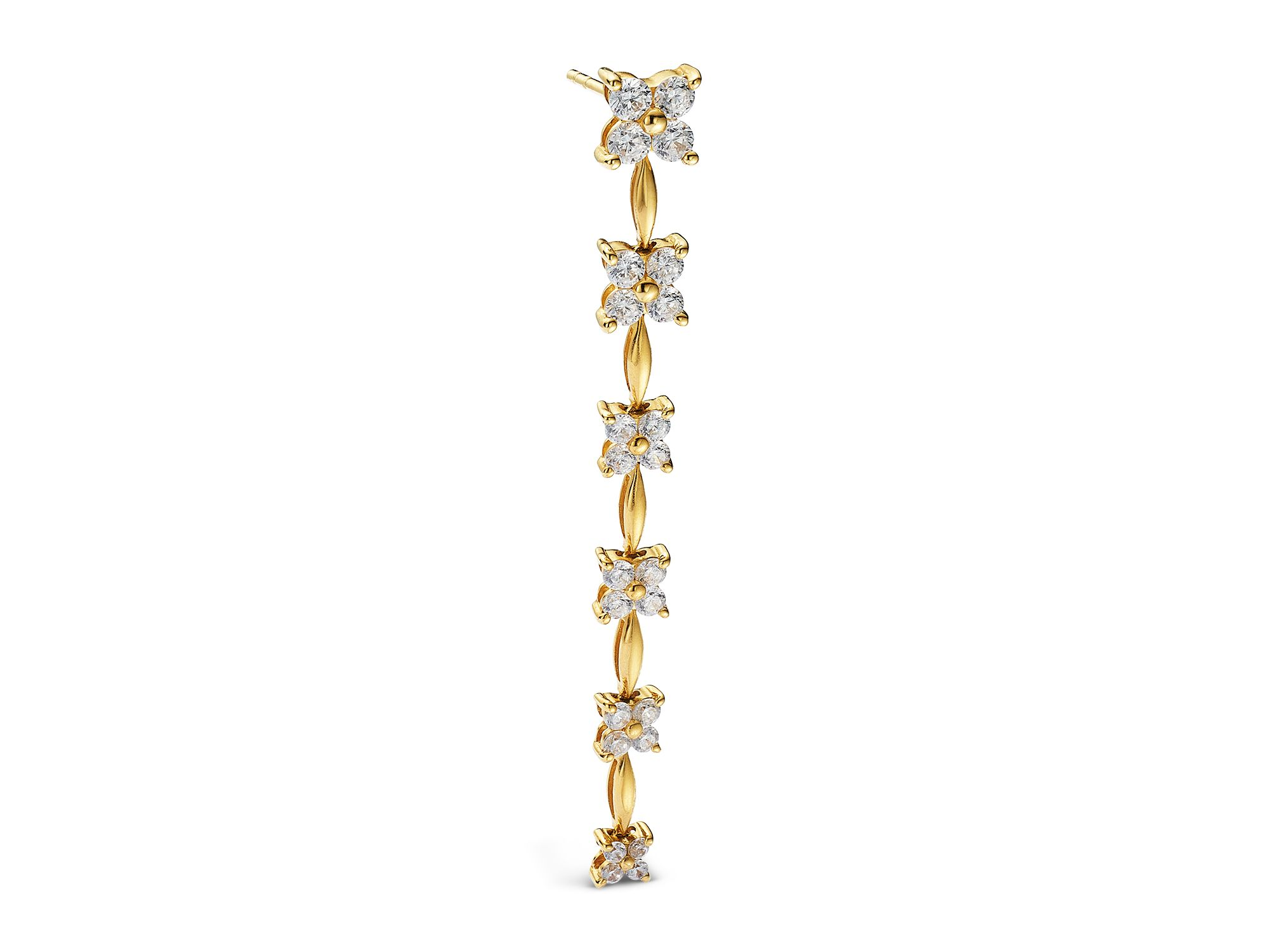 Diamond Flower Quad Cluster Graduated Linear Drop Earrings in 14K Yellow Gold, 1.75 tcw — Image 3