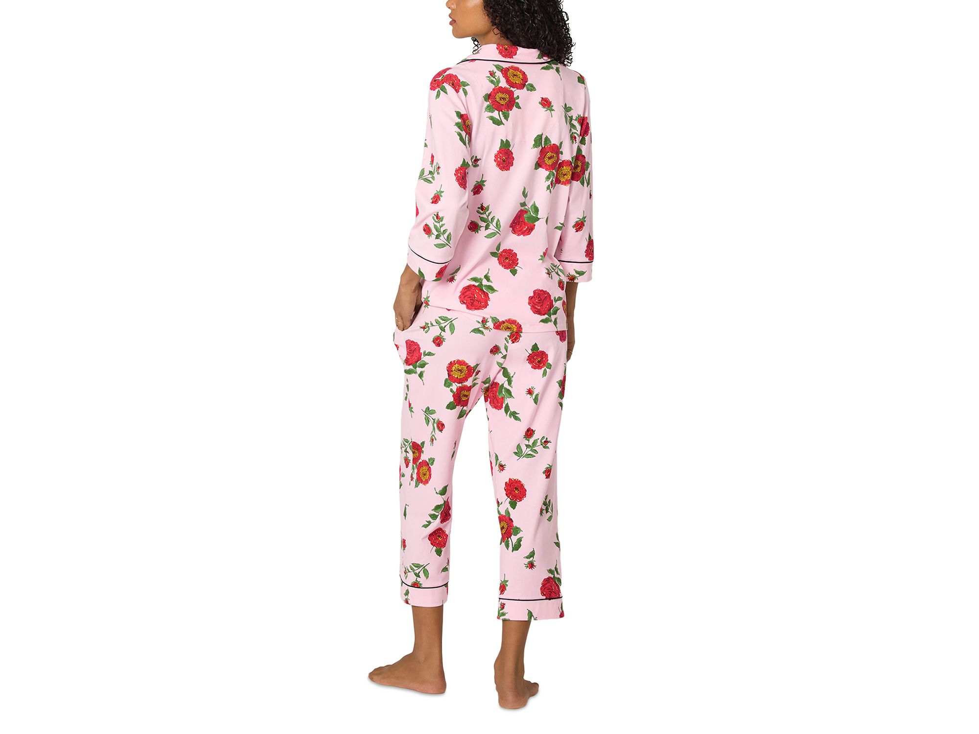 Falling Blooms Three Quarter Sleeve Cropped Pajama Set — Image 5