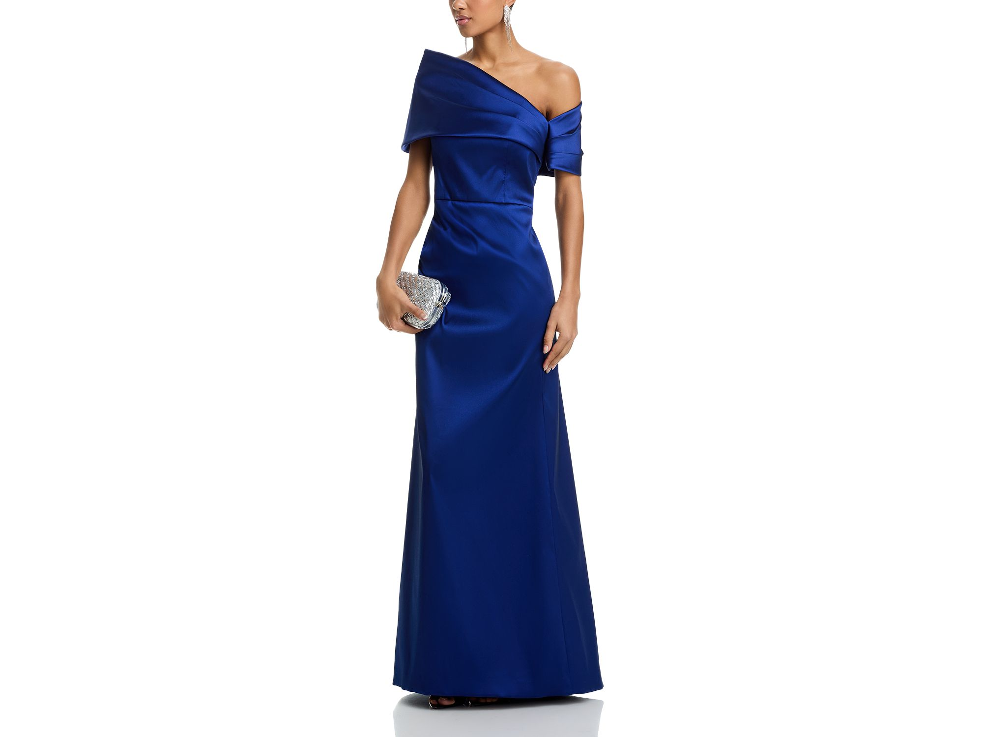 Stretch Mikado Asymmetric Off Shoulder Cuff Gown — Image 3