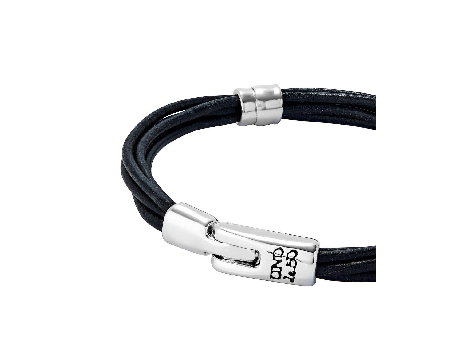 Multiple Leather with 2 Circumferences Plated in Sterling Bracelet — Image 5