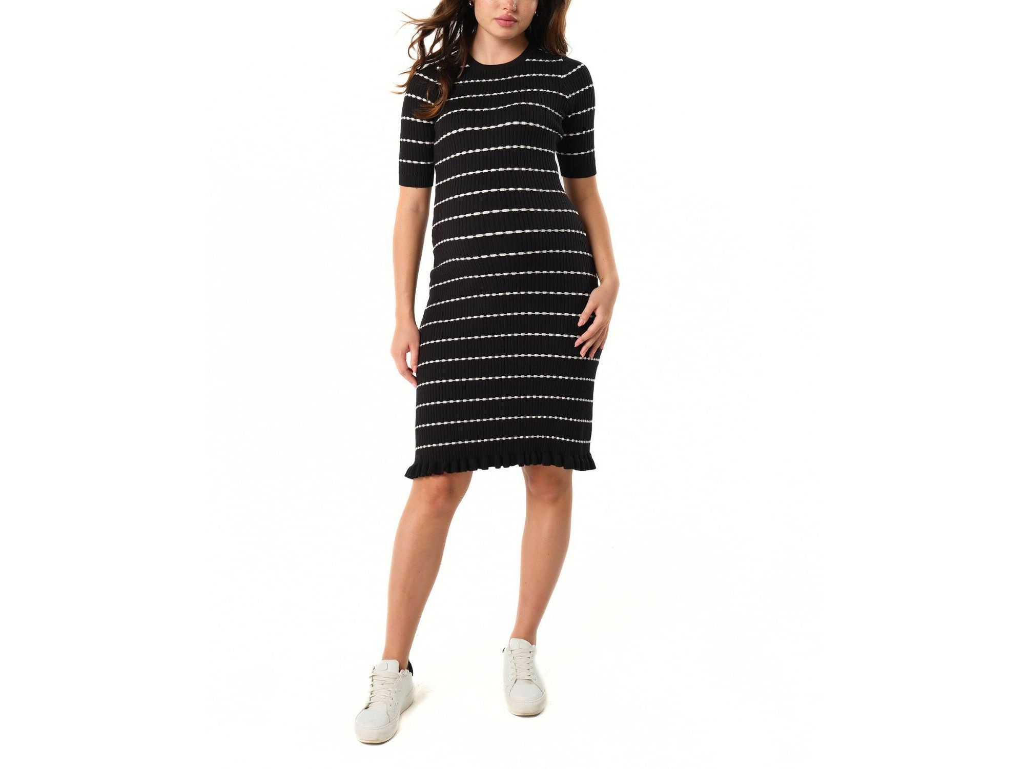 Women's Knee Length Striped Maternity & Nursing Sweater Dress in Cotton Knit — Image 7
