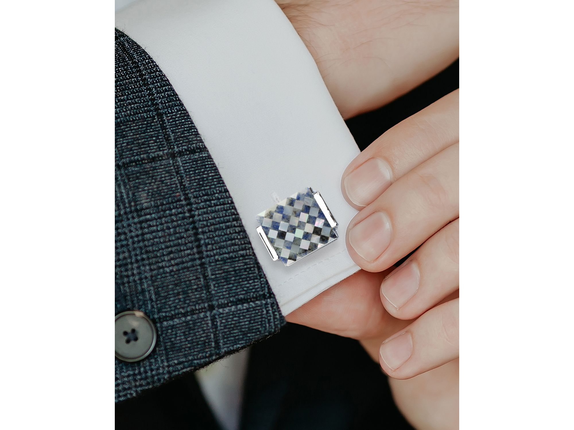 Floating Mother Of Pearl Checkered Square Cufflinks — Image 3