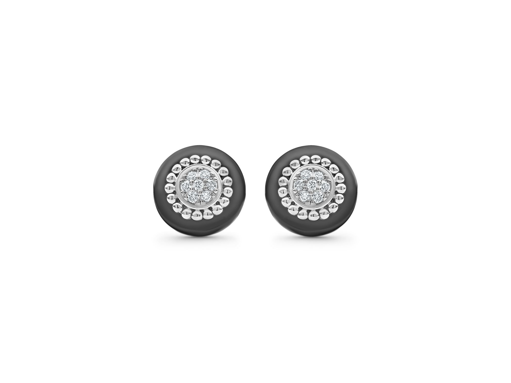 Sterling Silver Diamond & Black Ceramic Stud Earrings — Image 3