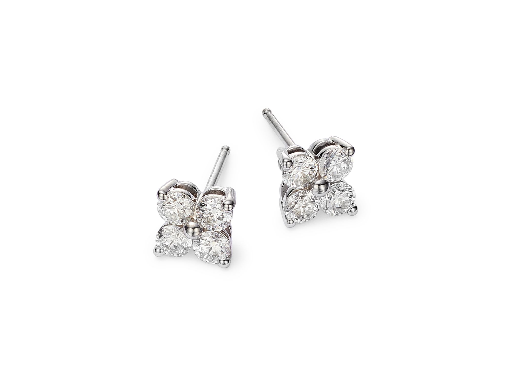 Diamond Clover Stud Earrings in 14K White Gold, 1.0 tcw — Image 4