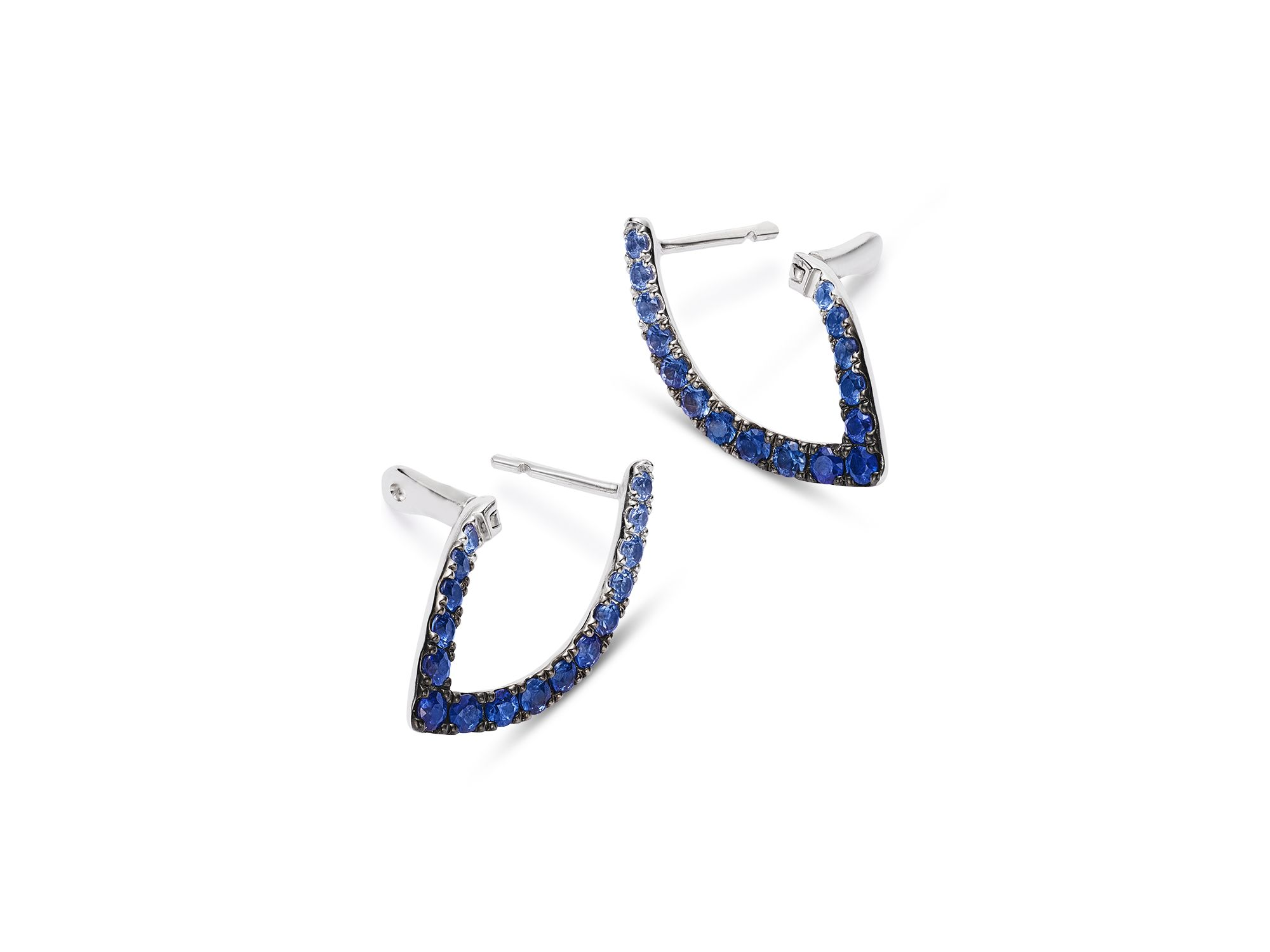 Blue & White Sapphire Ombré Spiral Front-to-Back Earrings in 14K White Gold — Image 3