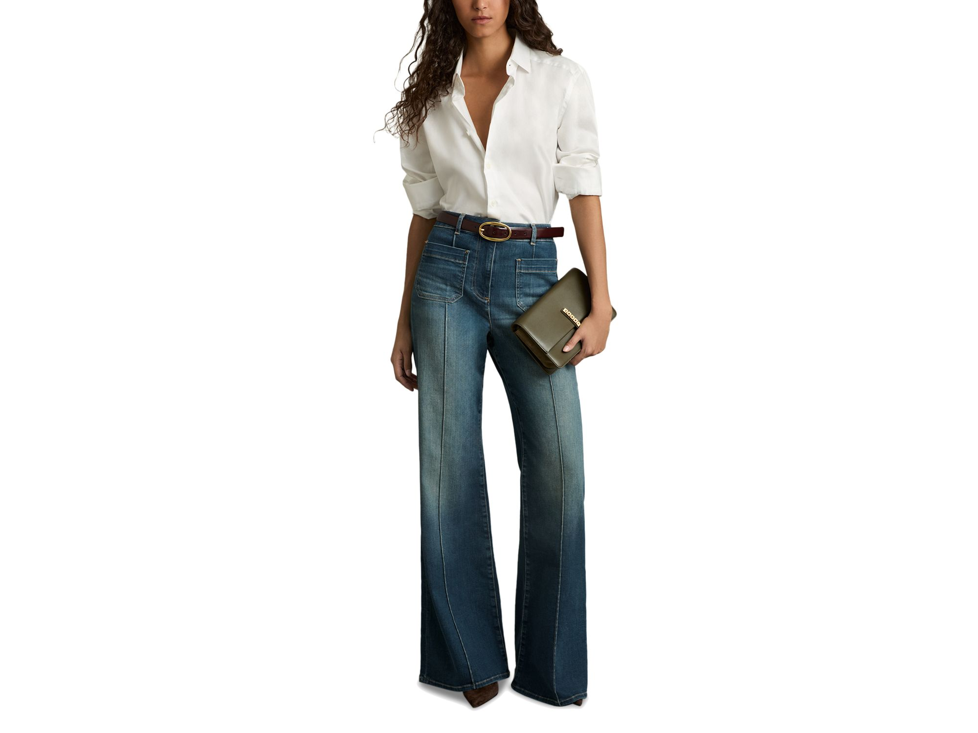 Petites Sakura Flare Patch Pocket Jeans in Mid Blue — Image 7