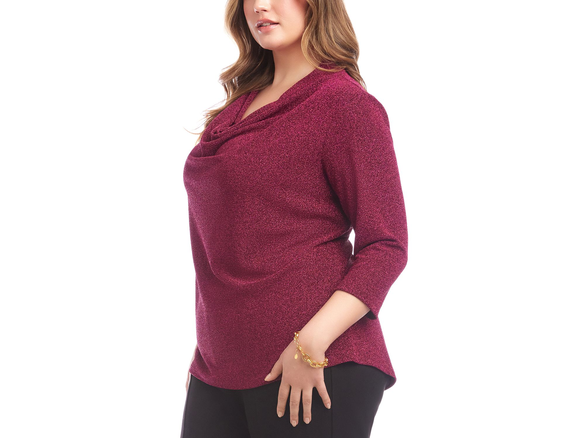 Plus Size Three Quarter Sleeve Drape Front Top — Image 3