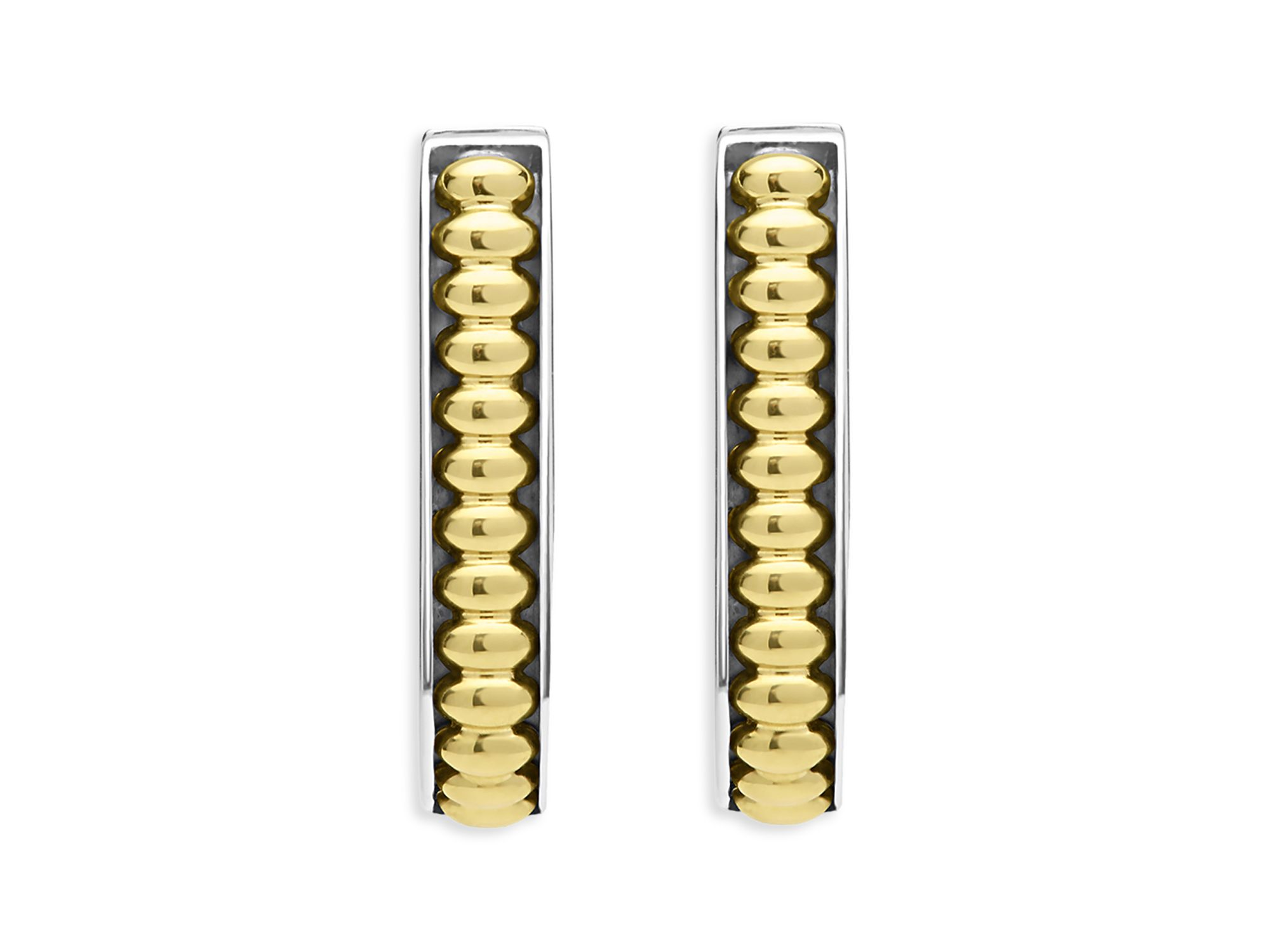 18K Yellow Gold & Sterling Signature Caviar Diamond Oval Hoop Earrings — Image 3