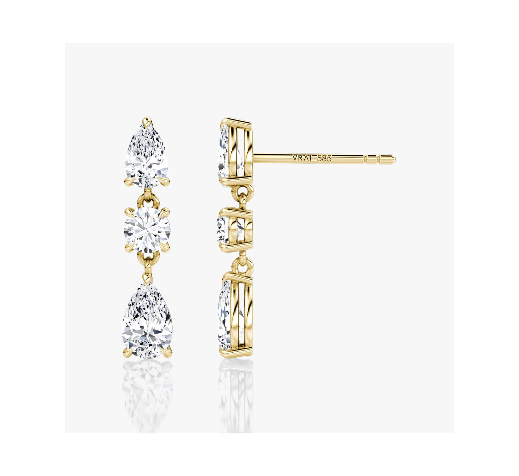 Three Stone Drop Earrings in 14K White Gold, 2.0ctw Round Brilliant & Pear Lab Grown Diamonds — Image 3