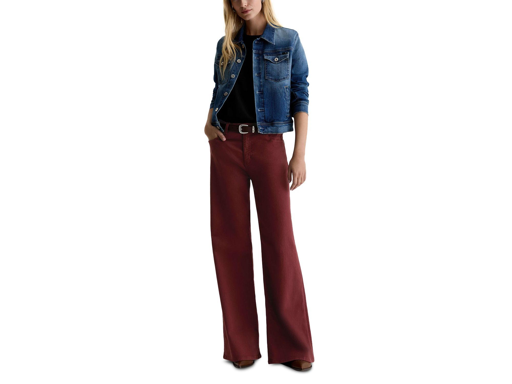 Saige Mid Rise Wide Leg Jeans in Cranberry — Image 4