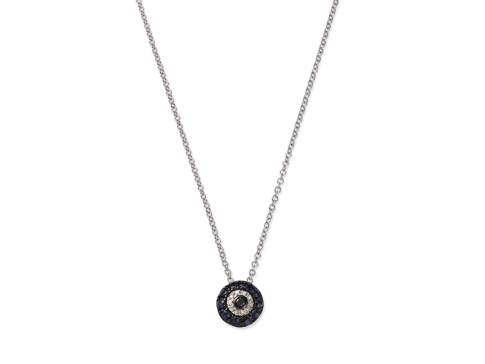 Blue Sapphire & Diamond Evil Eye Pendant Necklace in 14K White Gold, 18" — Image 4