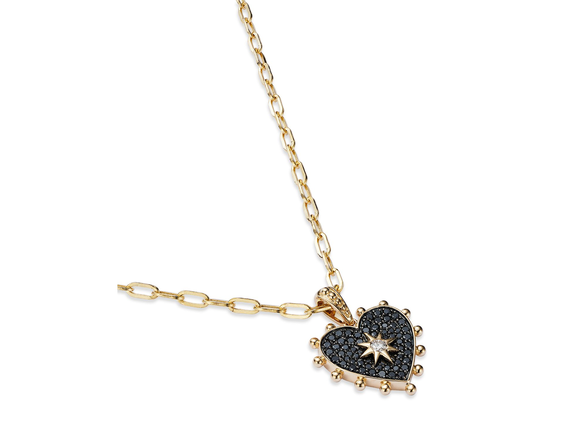 Black & White Diamond Heart Pendant Necklace in 14K Yellow Gold, 18" — Image 3
