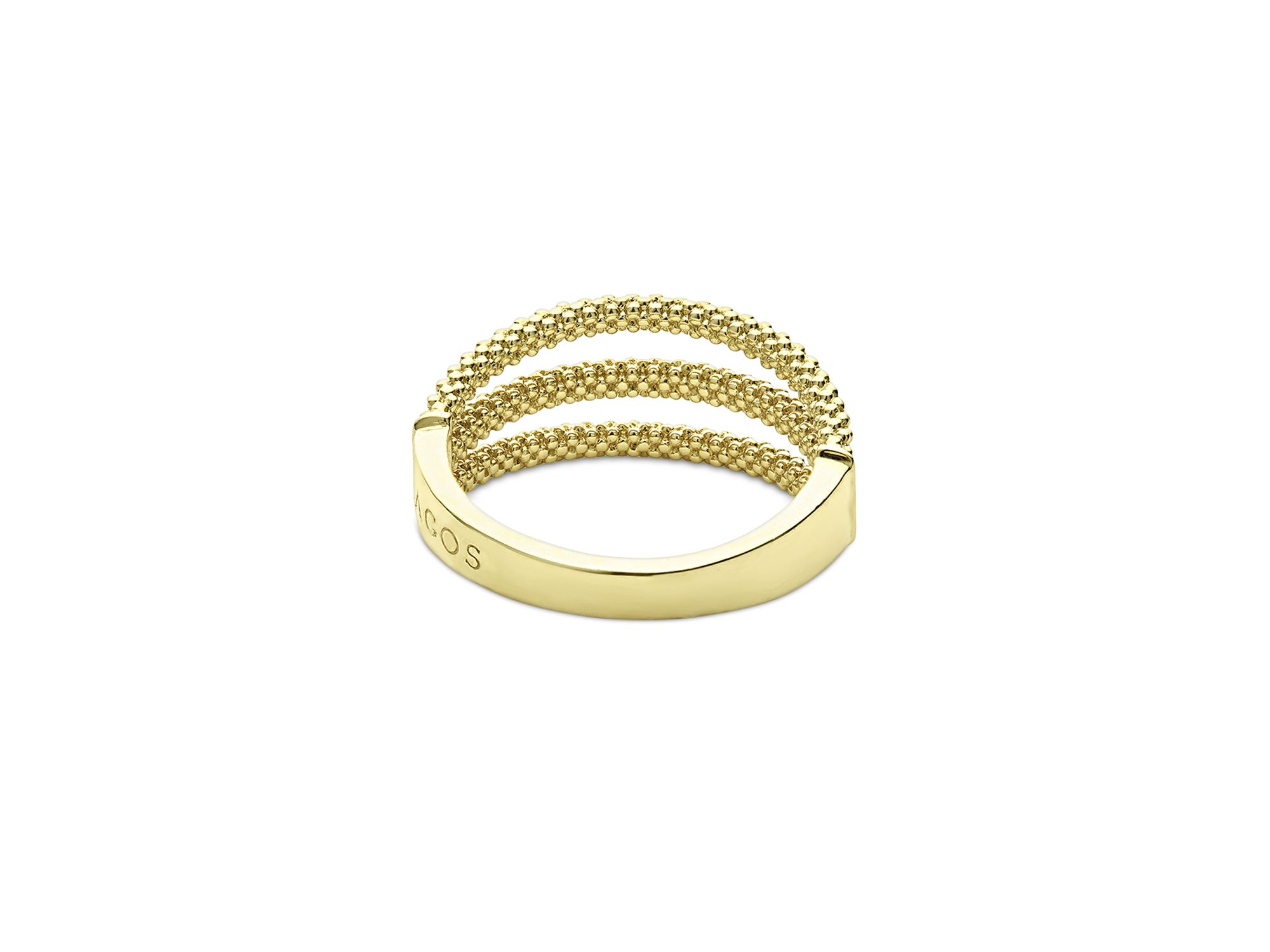 18K Yellow Gold Signature Caviar Triple Row Beaded Rings — Image 6