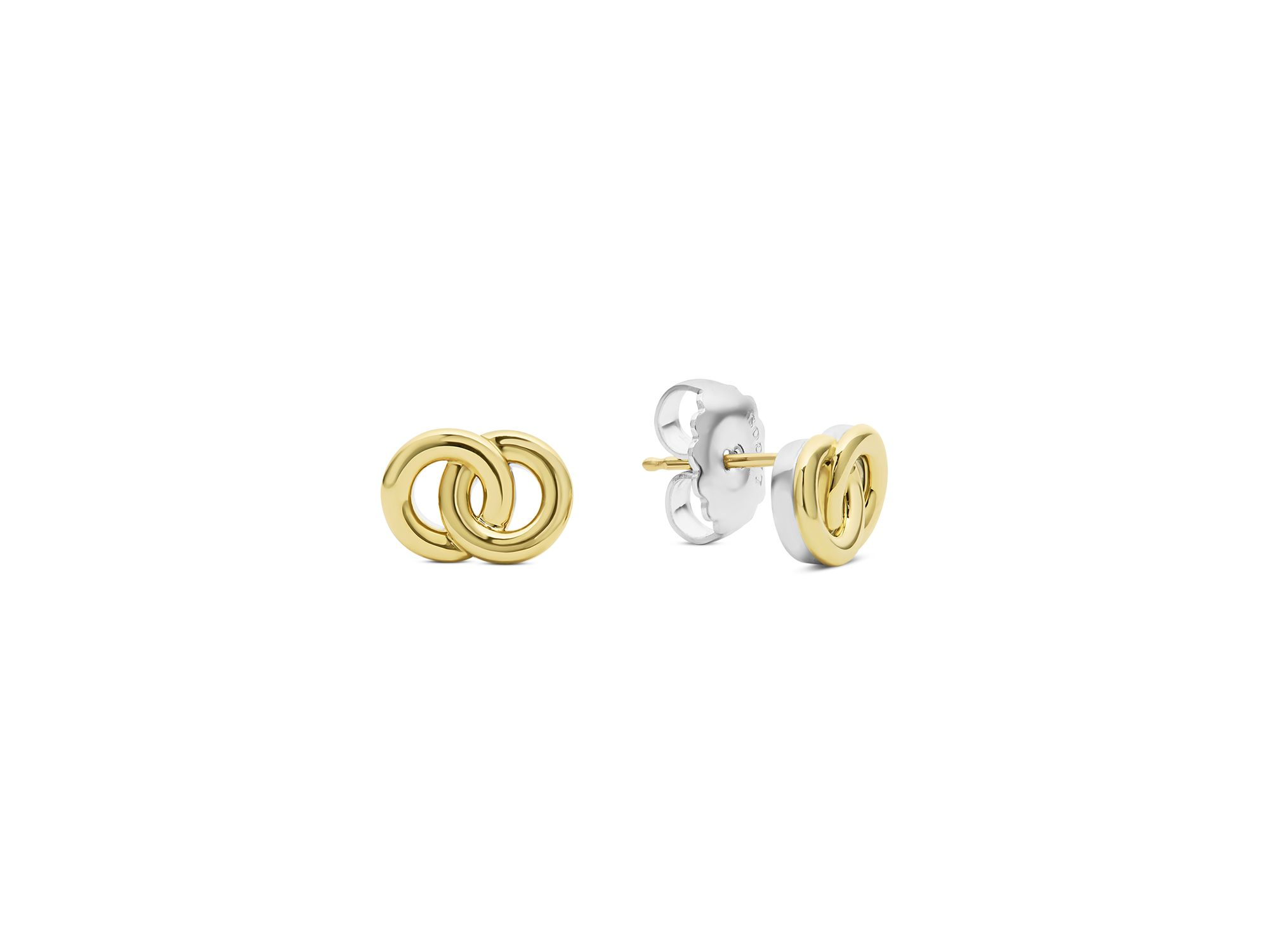 14K & 18K Yellow Gold & Sterling Silver Signature Caviar Interlocking Stud Earrings — Image 4