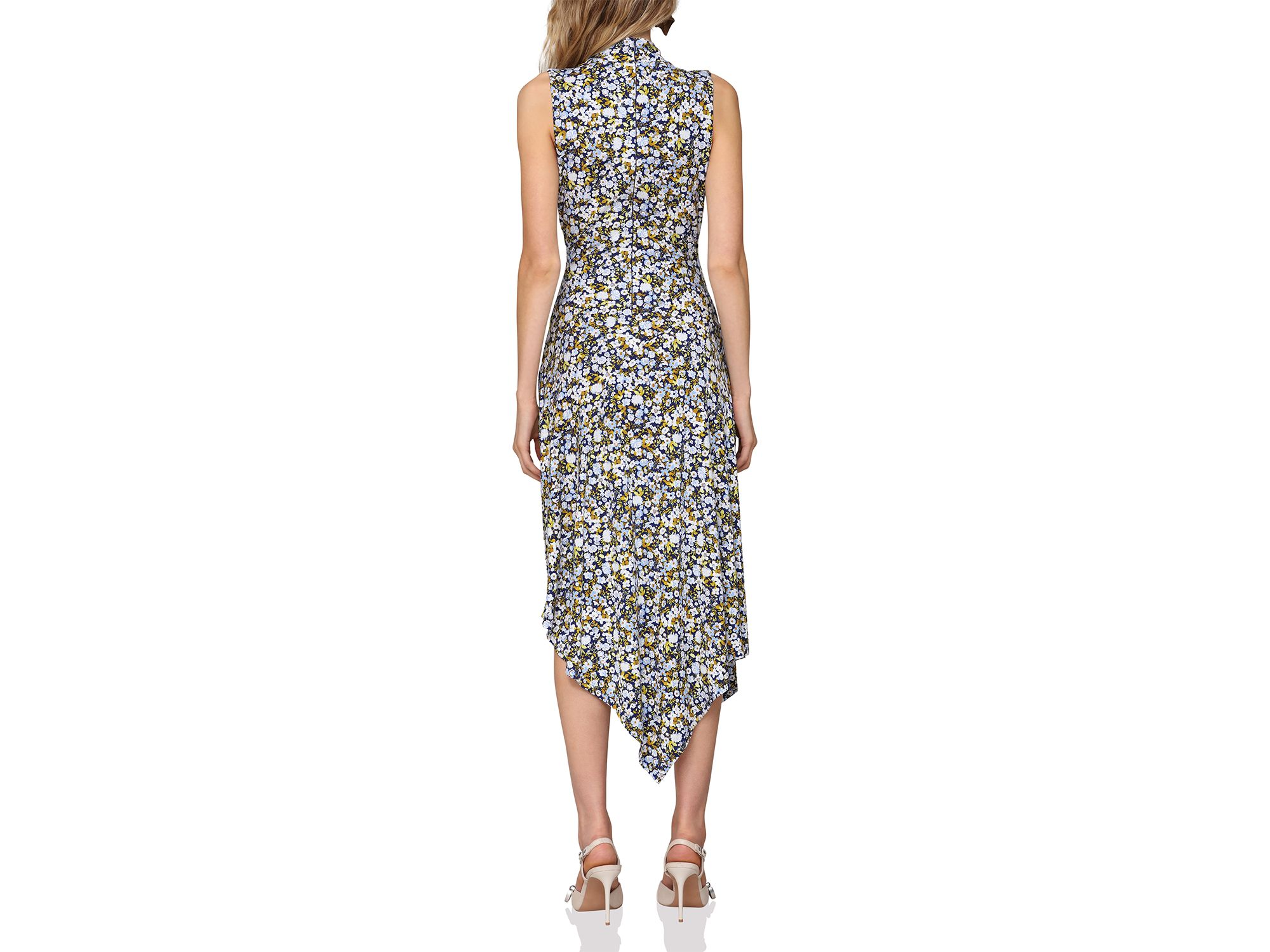 Printed Mock Neck Asymmetric Midi Dress — Image 6