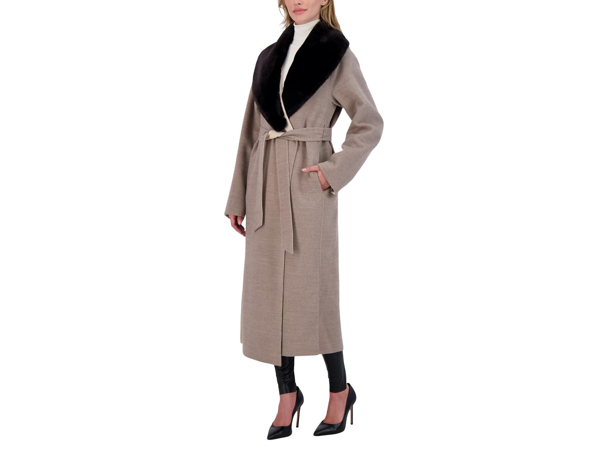 Detachable Shearling Lamb Collar Wool Coat — Image 3
