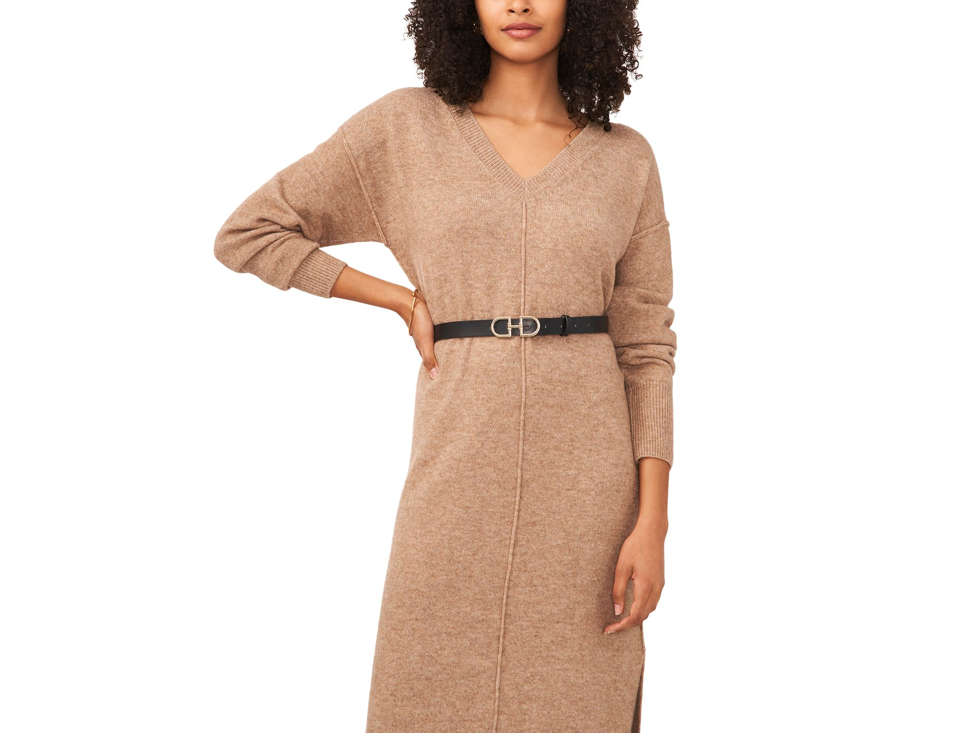 V Neck Side Slit Dress — Image 3