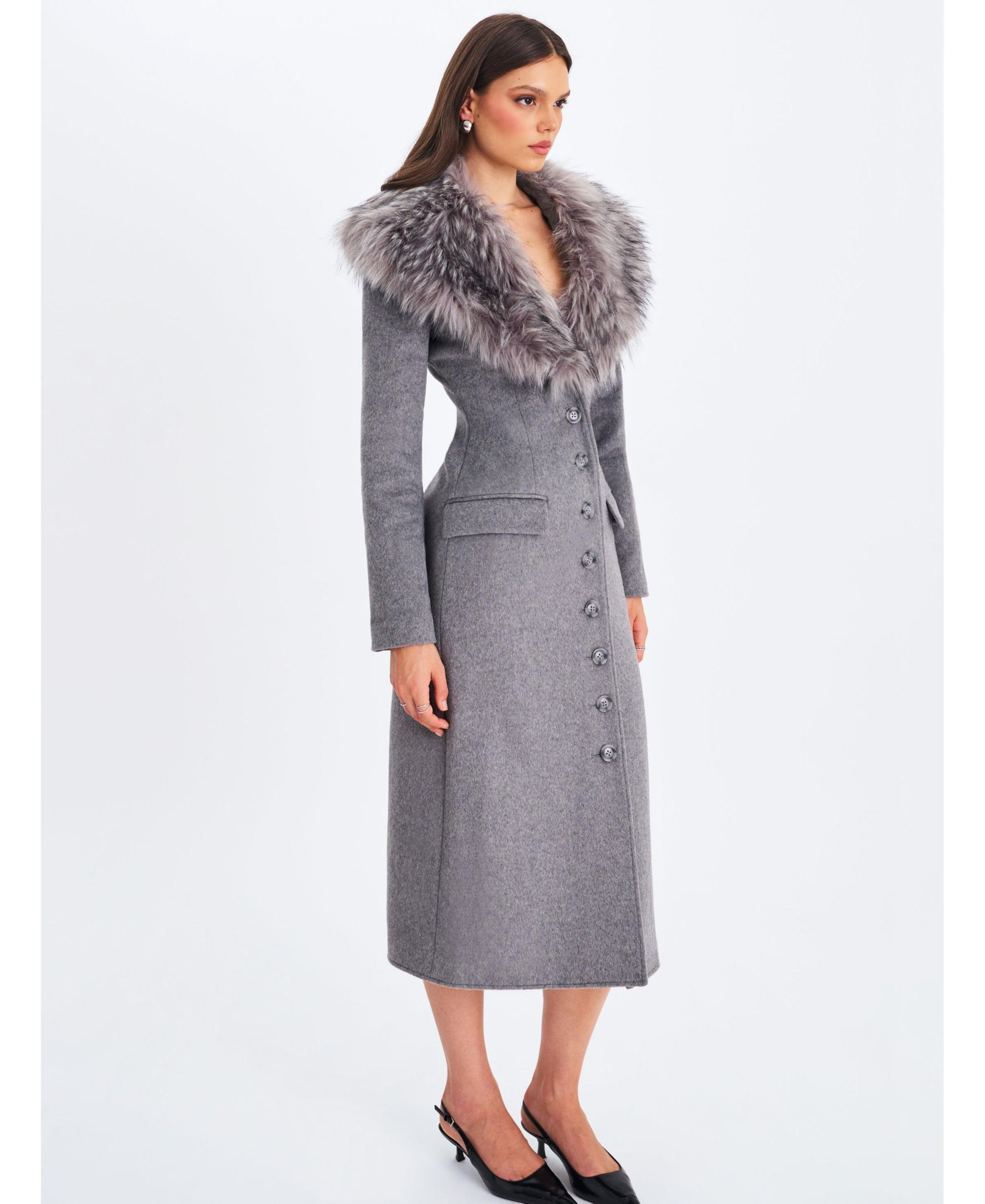 Faye Wool Blend Coat with Removable Faux Fur Collar — Image 4