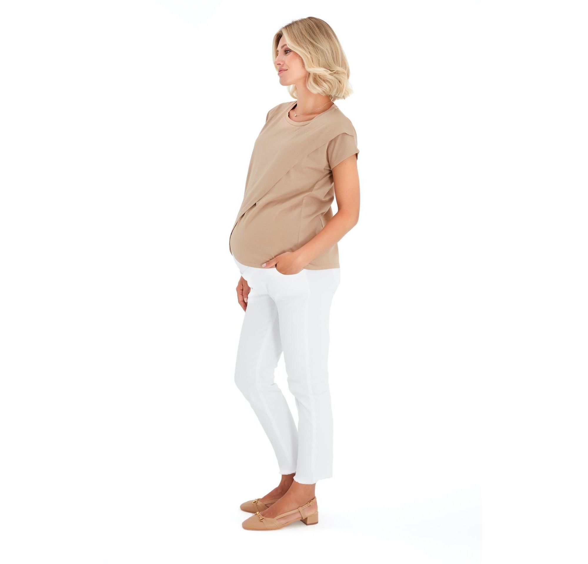 Graceful Non-Denim Foldover Waistband Maternity Pants — Image 7