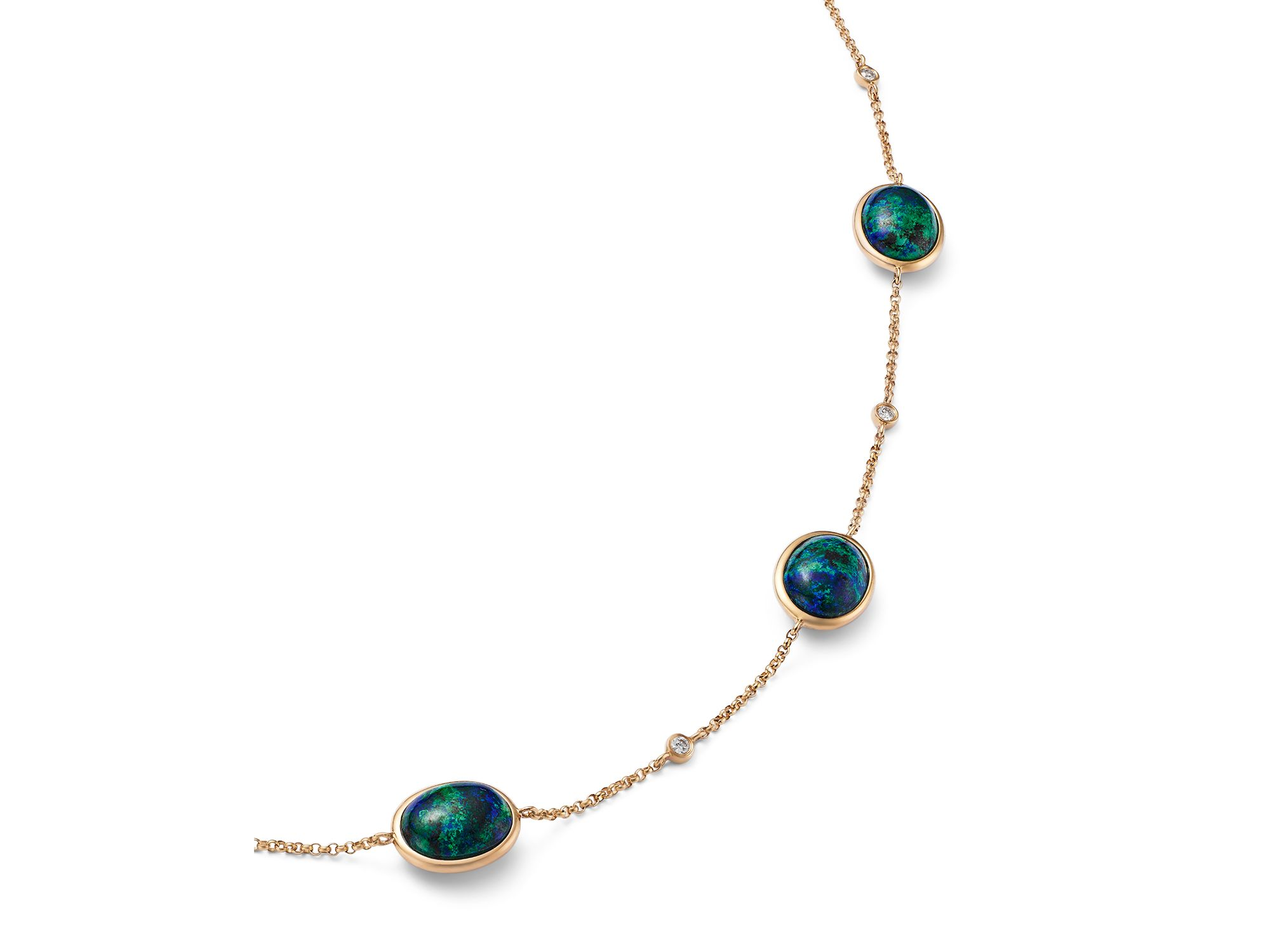 Azurite & Diamond Bezel Collar Necklace in 14K Yellow Gold, 16-18" — Image 3