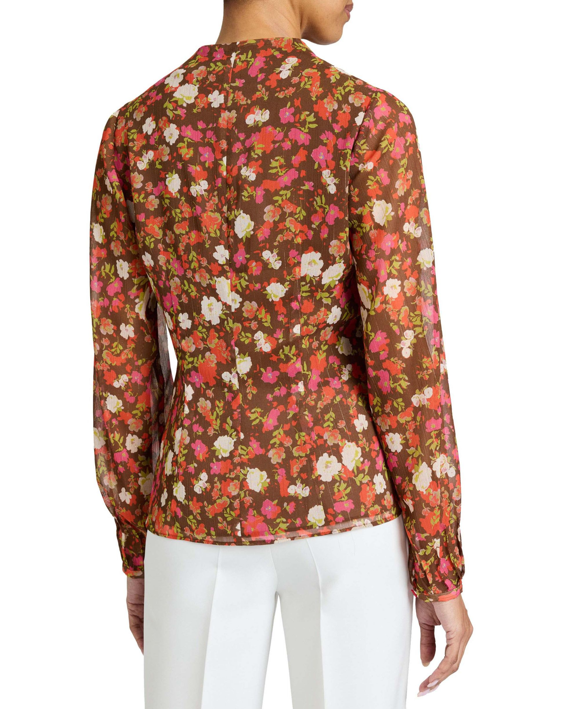 WINNIE Long Sleeve Buttoned Blouse in Floral Crinkle Georgette — Image 3