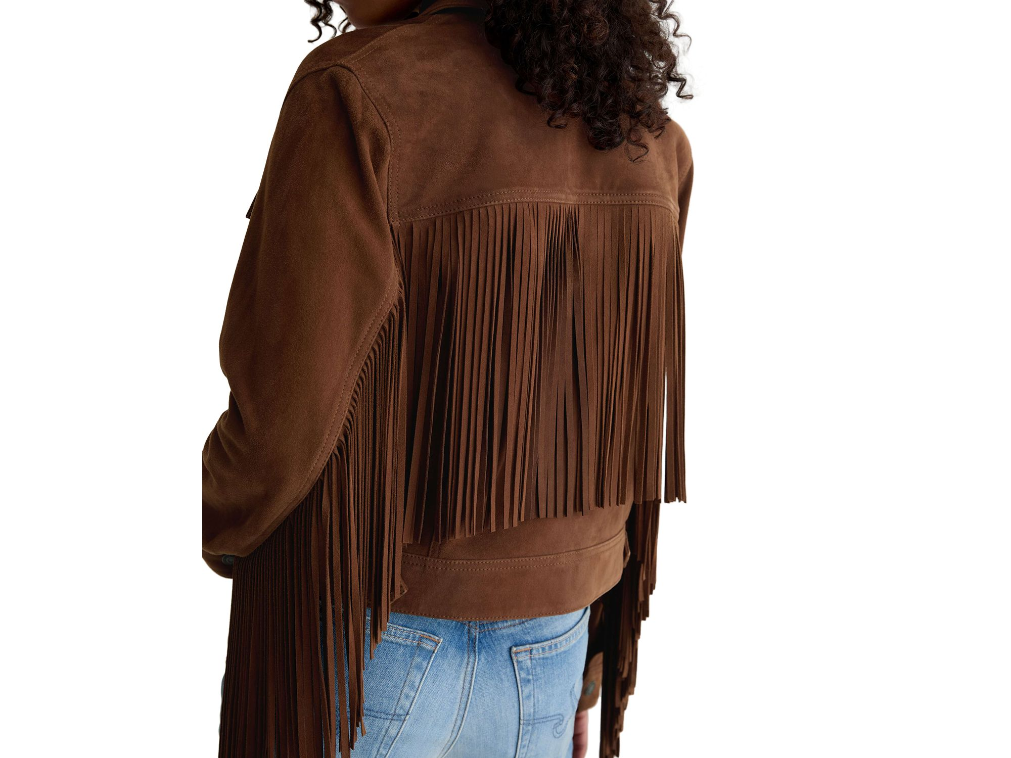 Fringed Suede Trucker Jacket — Image 3