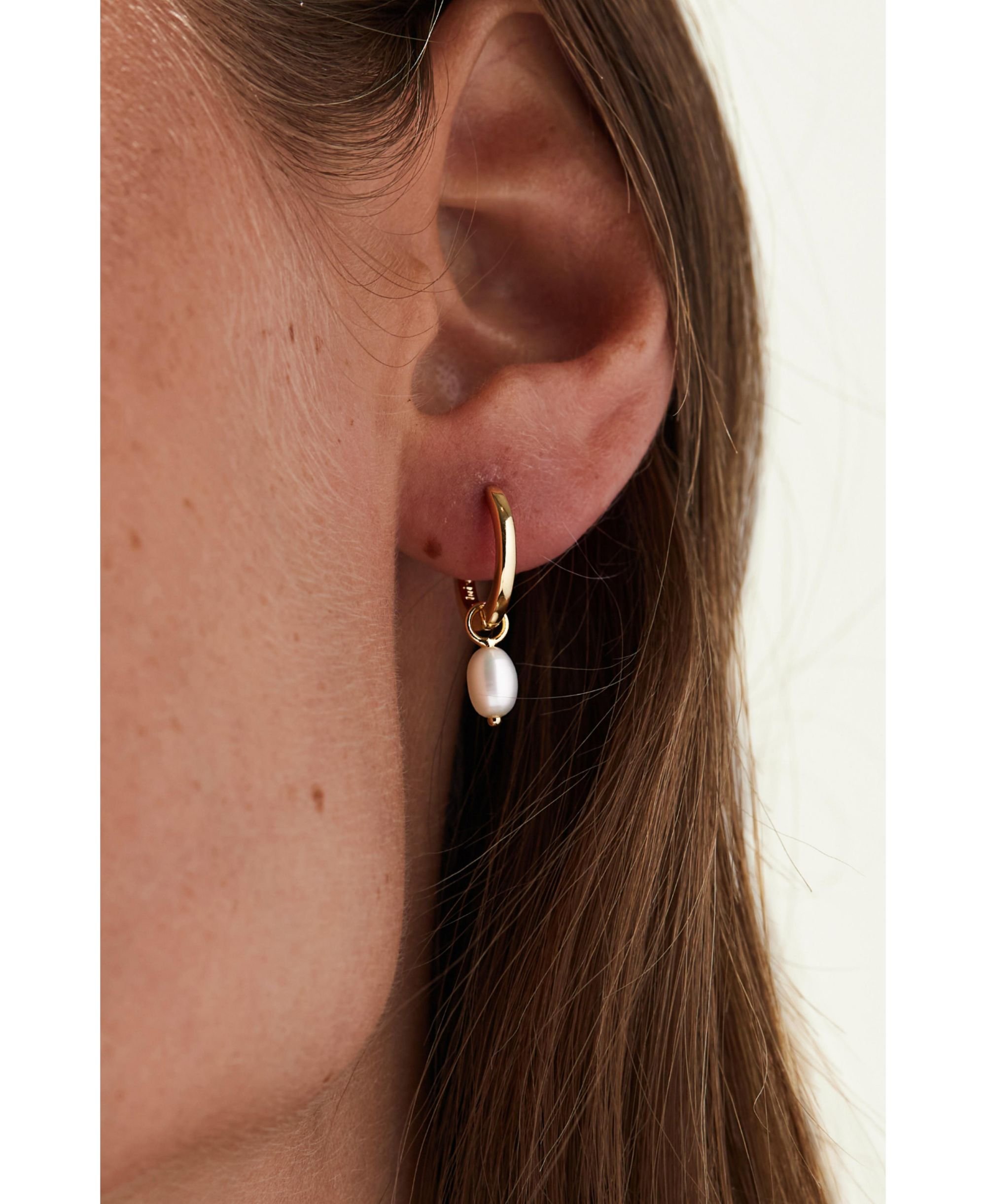 Frida Freshwater Pearl Huggie Hoops — Image 3
