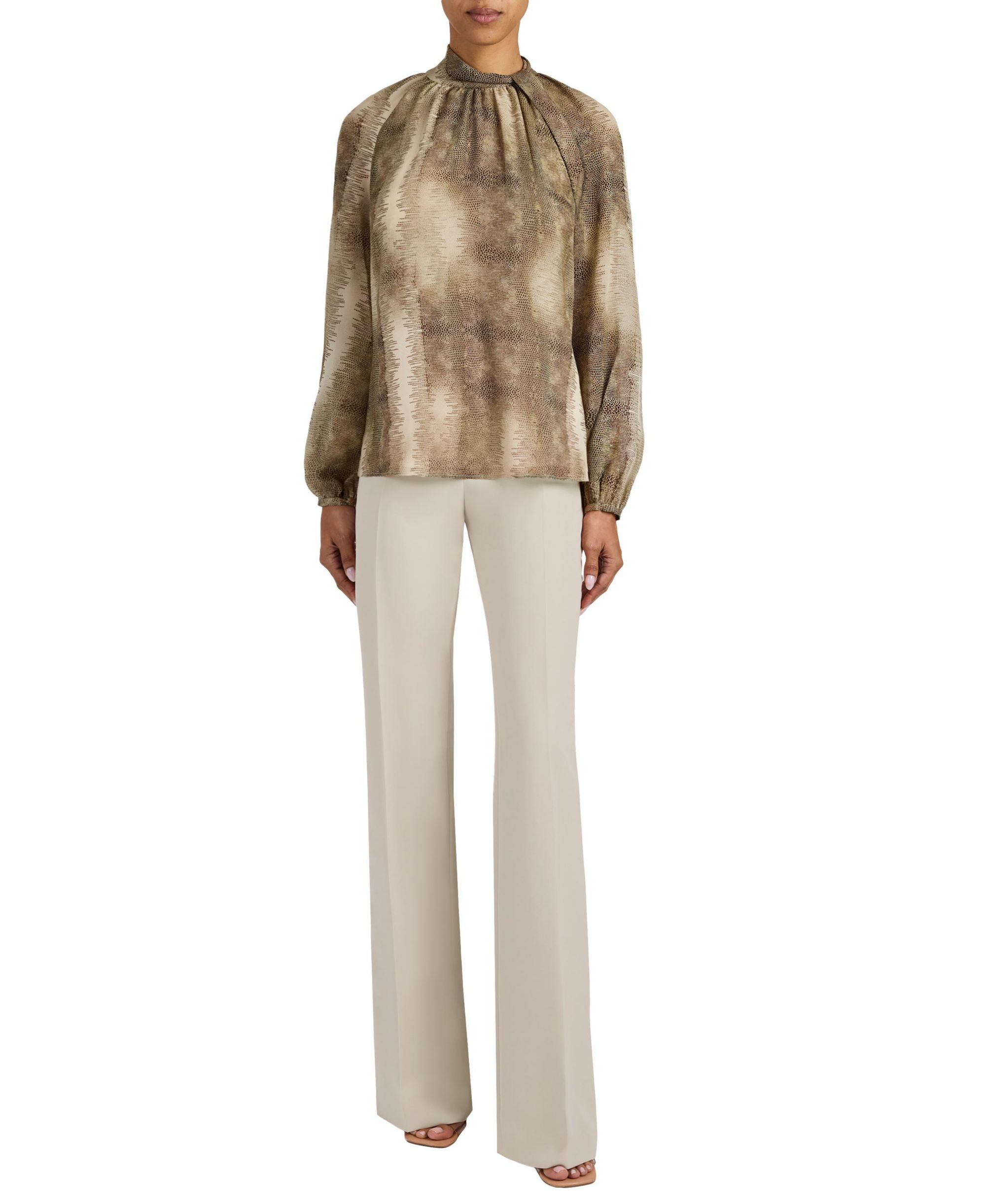 Dakota Mock Neck Printed Blouse with Long Lantern Sleeves — Image 4