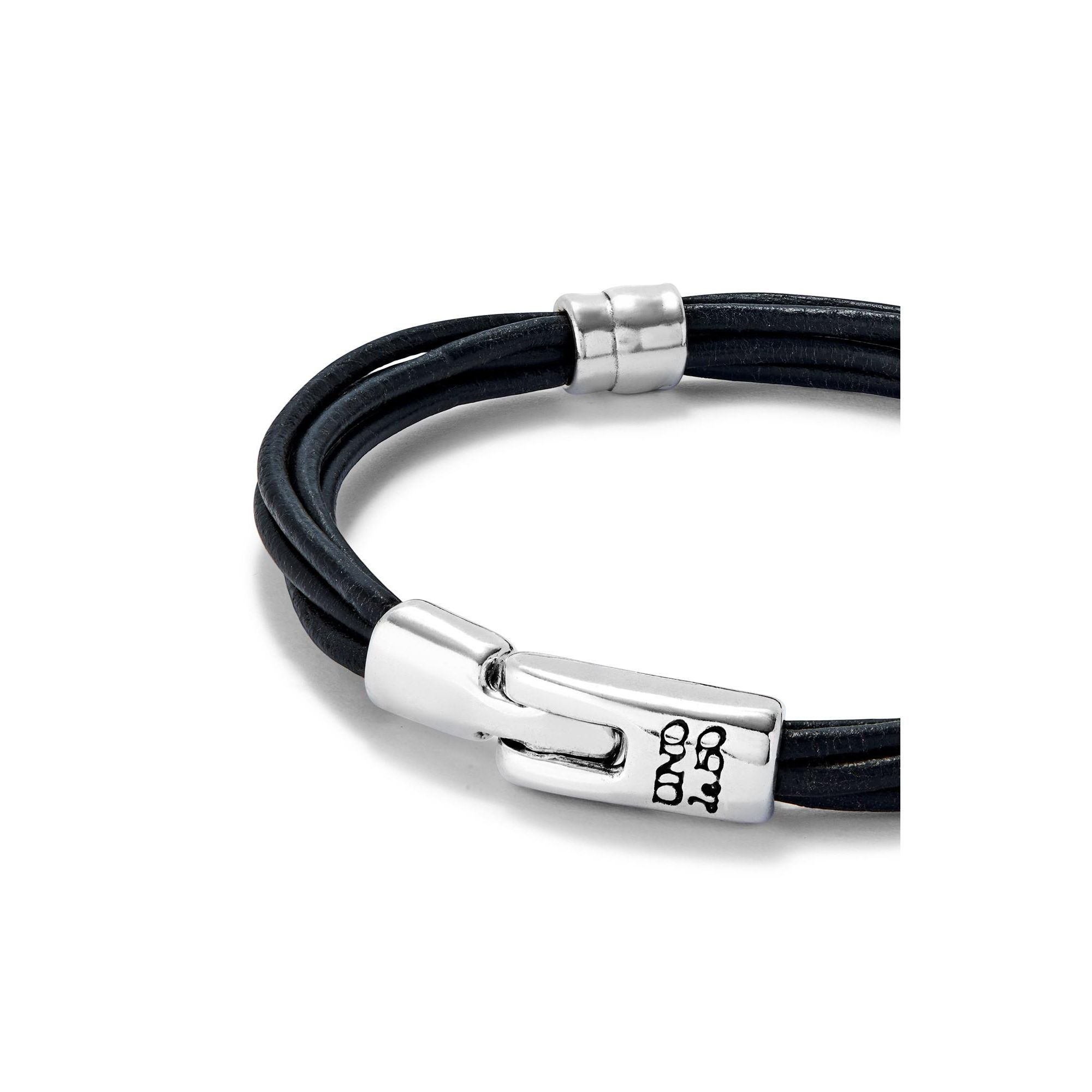 Multiple Leather with 2 Circumferences Plated in Sterling Bracelet — Image 4