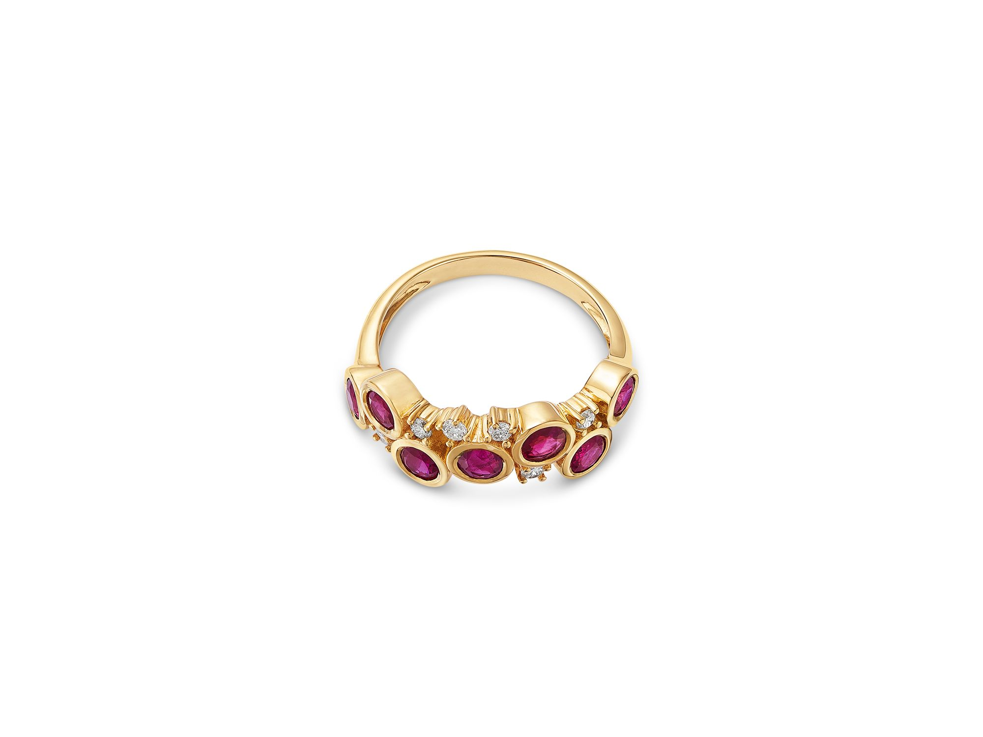 Ruby & Diamond Scattered Bezel Ring in 14K Yellow Gold — Image 3